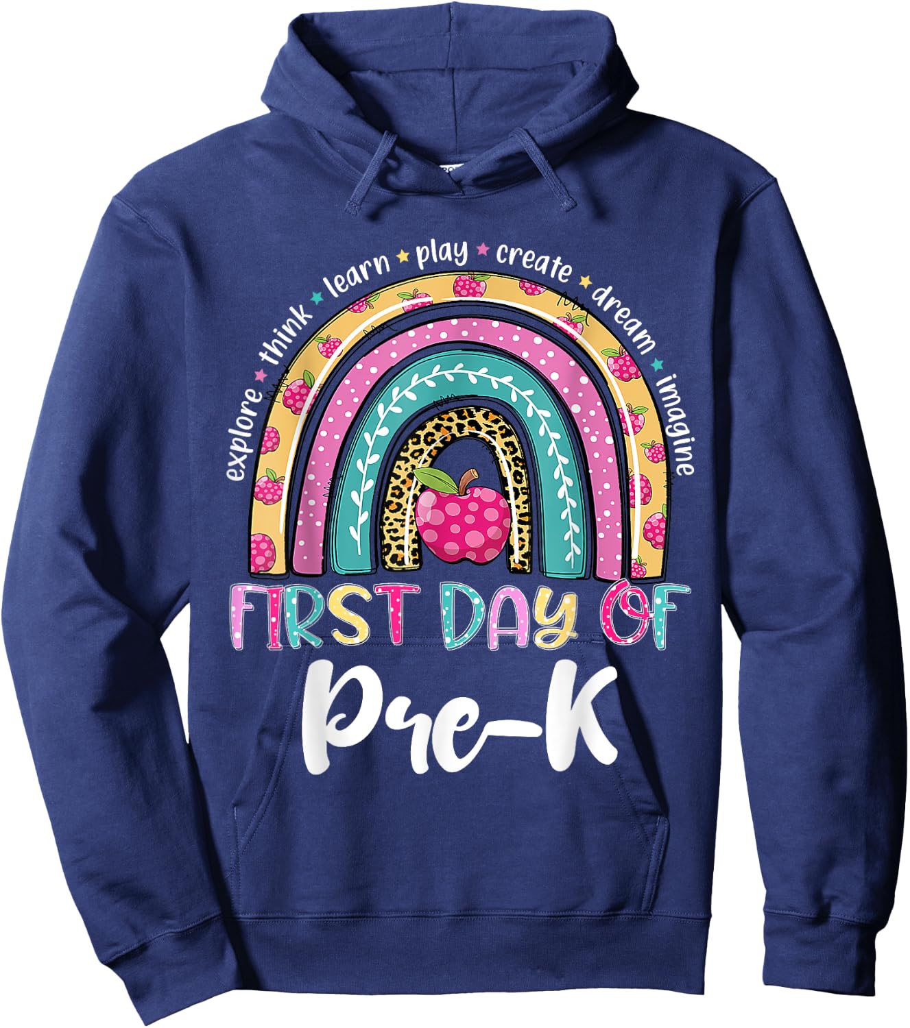 Back To School Shirt Rainbow Happy First Day Of Pre-K Gift Hoodie - Hoodie | Navy