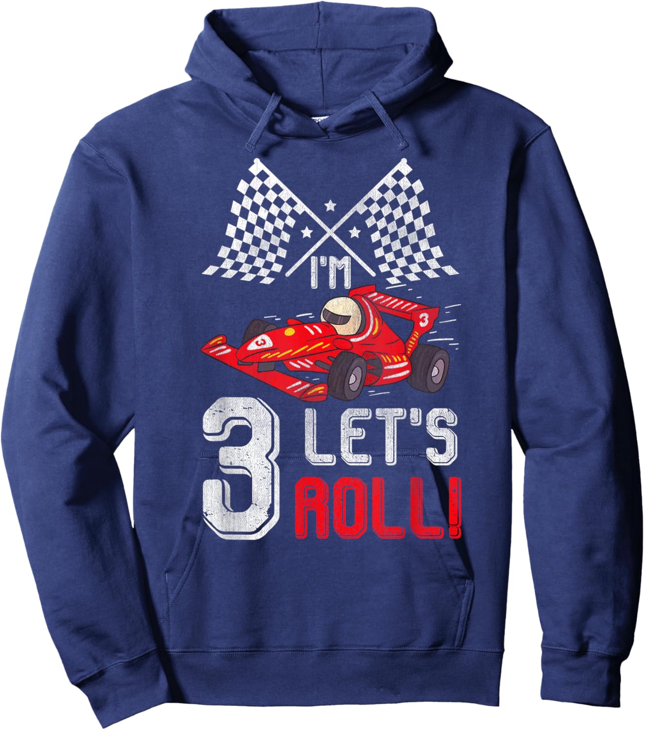 3 Birthday Racing Car 3 Years Old Let's Roll Toddler Boy Hoodie - Hoodie | Navy