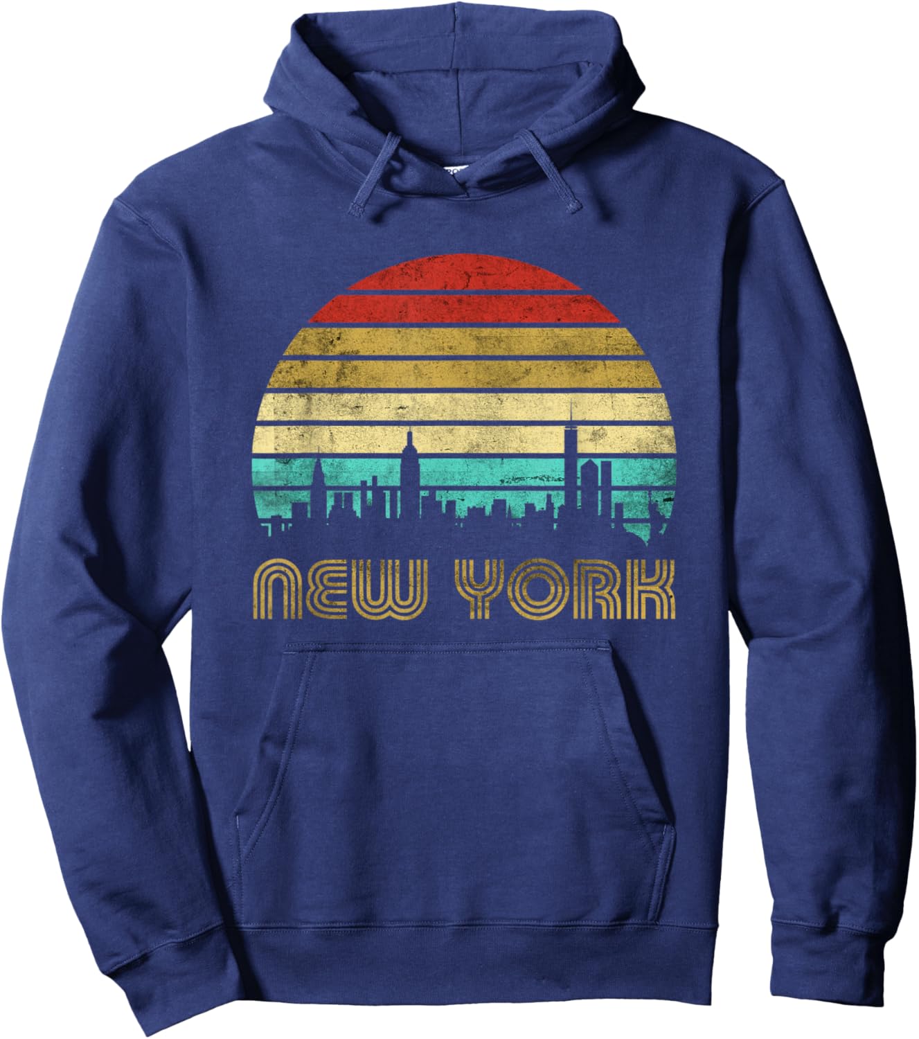 New York City State Retro Vintage NY Skyline NYC Lover Gift Hoodie - Hoodie | Navy