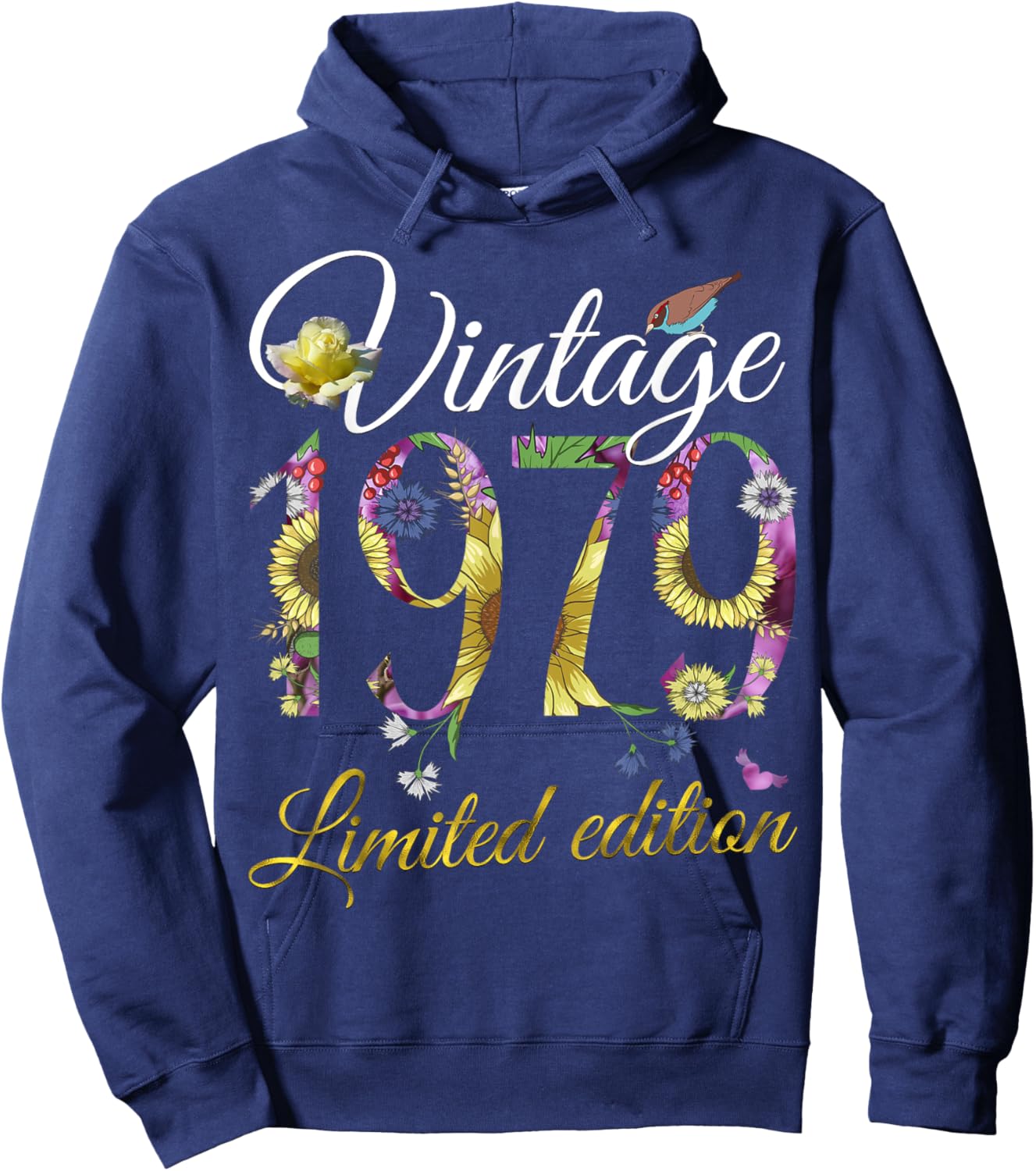Vintage 1979 46 Year Old Sunflowers Floral 46th Birthday Hoodie - Hoodie | Navy