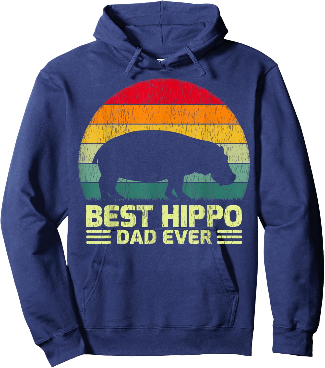Funny Vintage Best Hippo Dad Ever Father's Day Hoodie - Hoodie | Navy