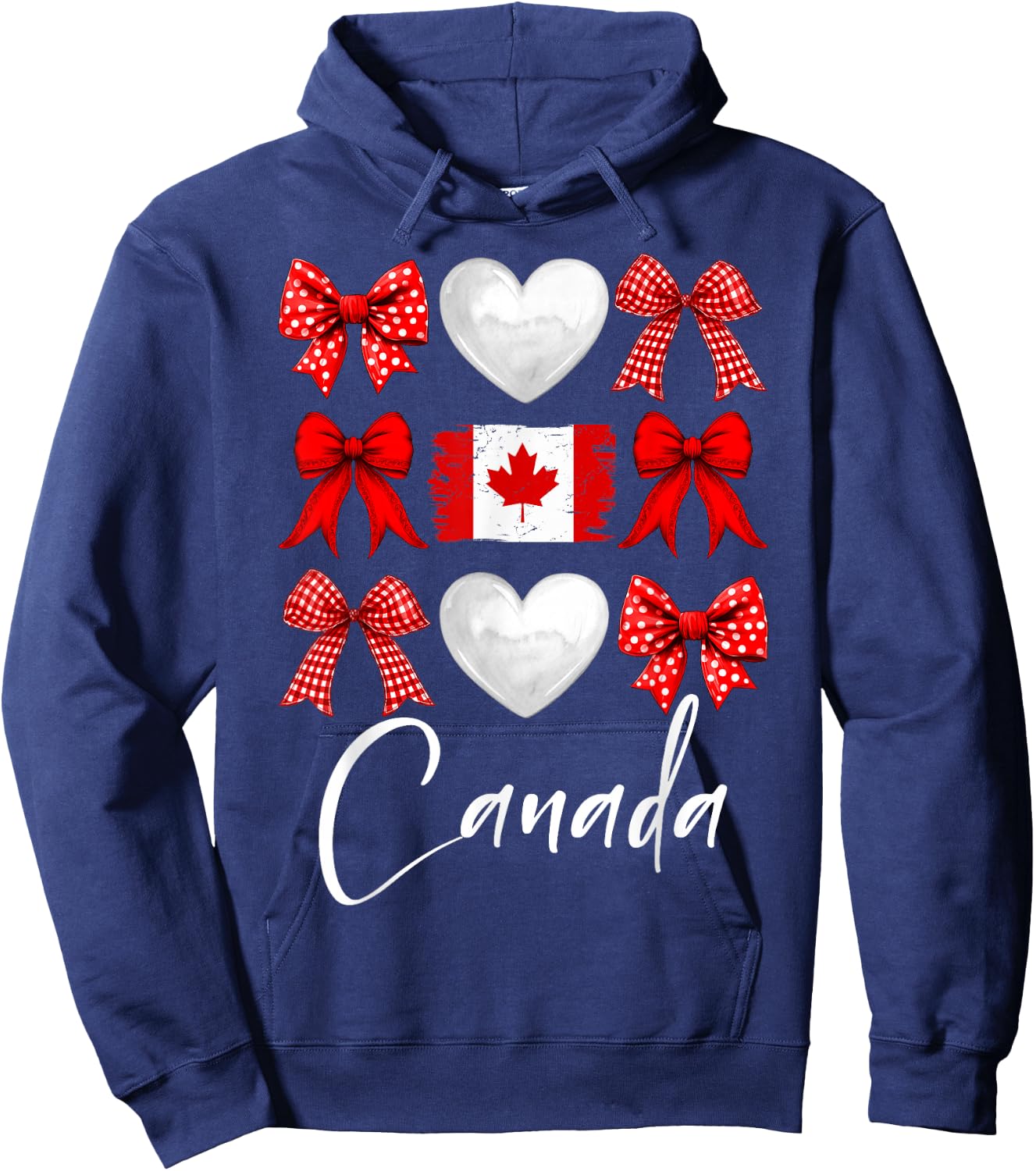 Canada Day Coquette Bow Maple Leaf Canadian Flag Women Girls Hoodie - Hoodie | Navy