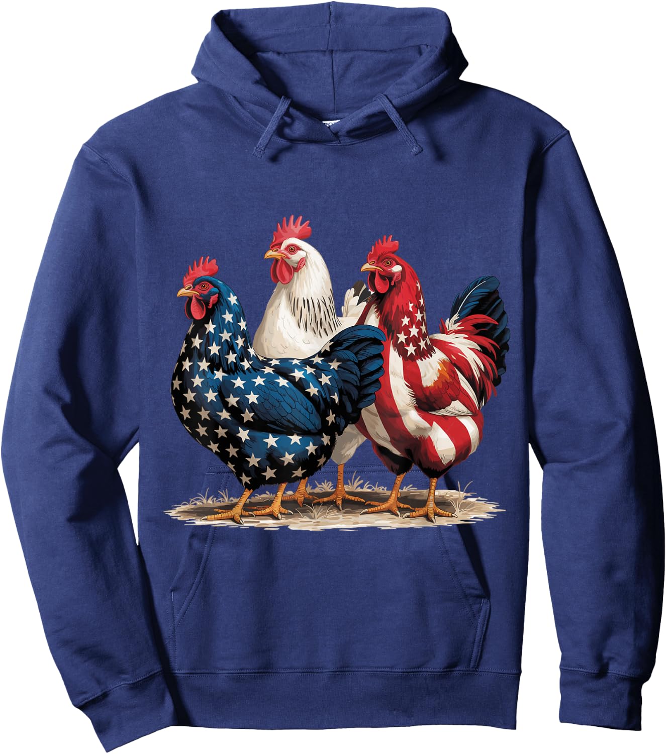 4th of July Patriotic Rooster Red White Blue Chicken Kids Hoodie - Hoodie | Navy