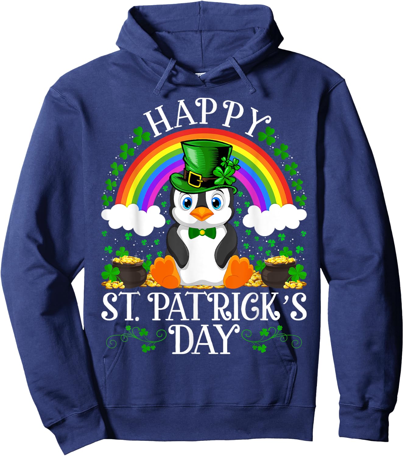 Penguin Bird Lover Rainbow Vintage Penguin St. Patrick's Day Hoodie - Hoodie | Navy