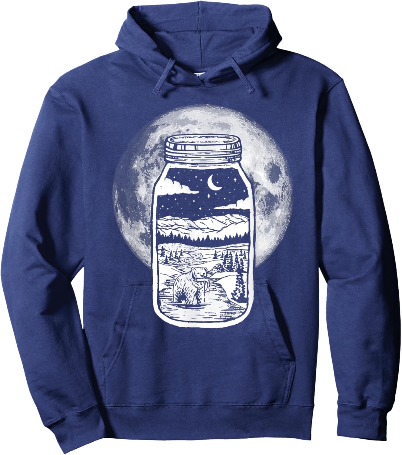 Moonshine Lover Jar Design - Bear, Moon & Mountains Hoodie - Hoodie | Navy