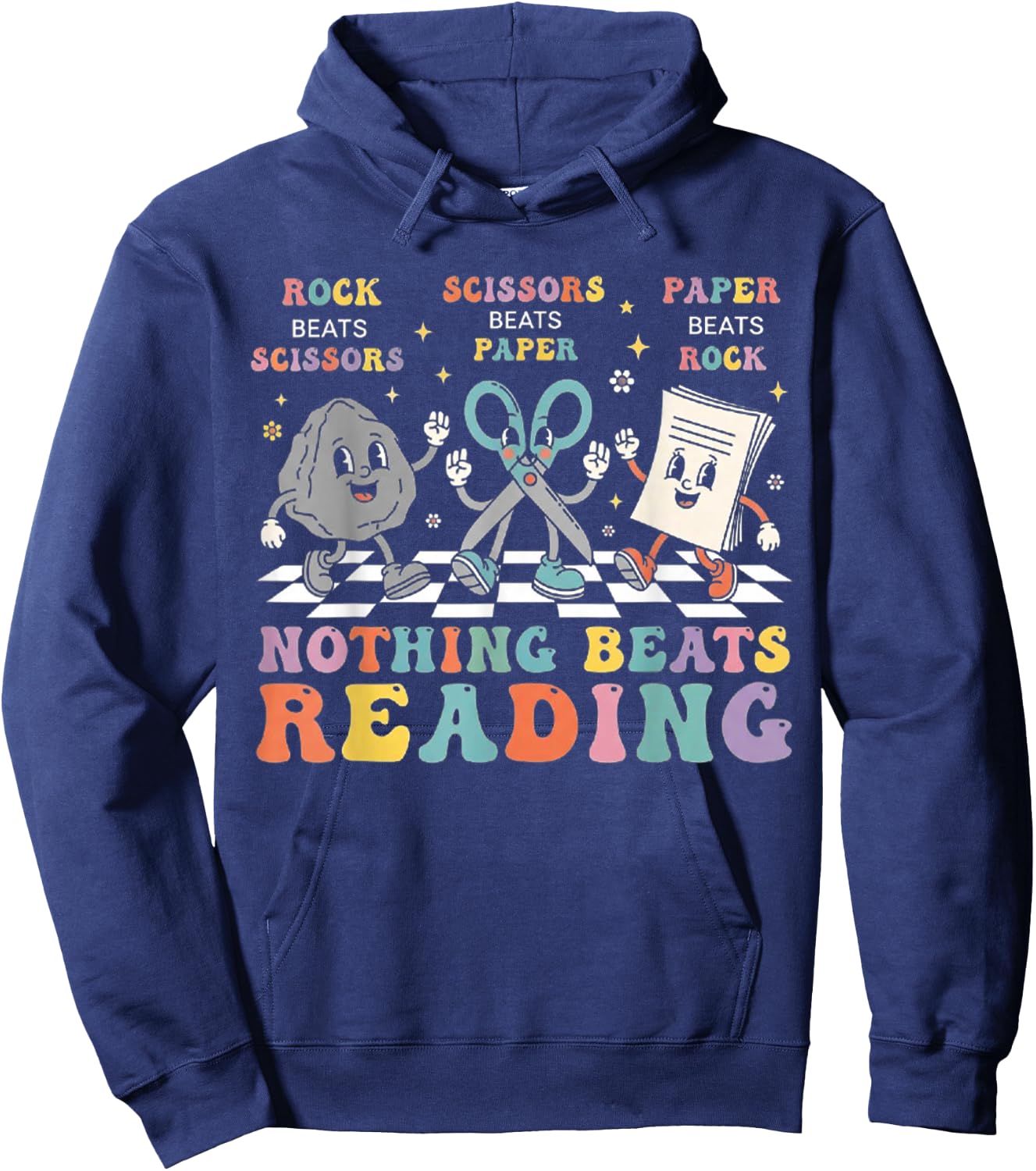 Nothing Beats Reading Rock Paper Scissors Funny Book Lover Hoodie - Hoodie | Navy