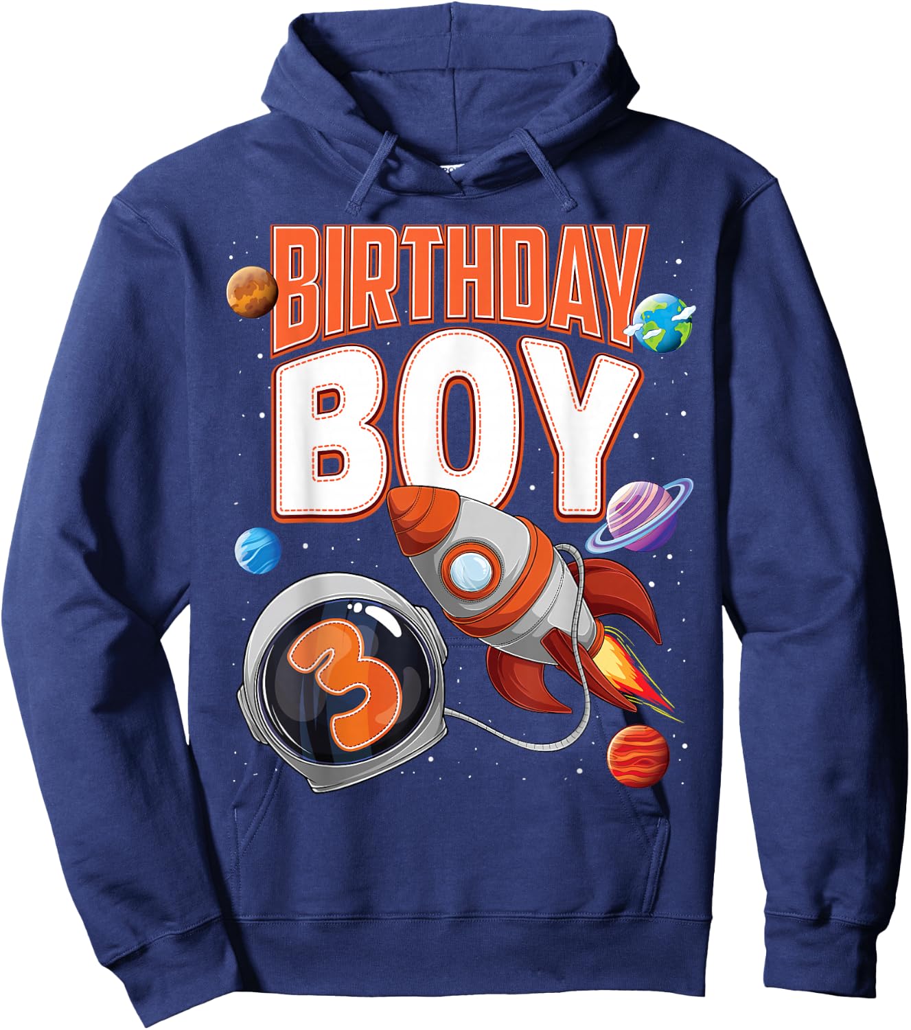 3 Year Old Spaceship Boy 3rd Birthday Space Shuttle Rocket Hoodie - Hoodie | Navy