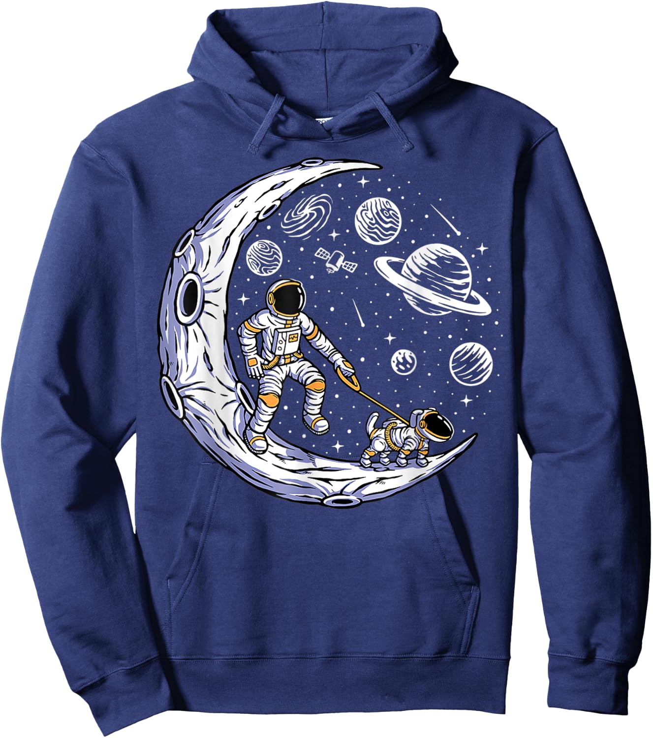 Astronaut Walking A Dog On The Moon In Space Hoodie - Hoodie | Navy