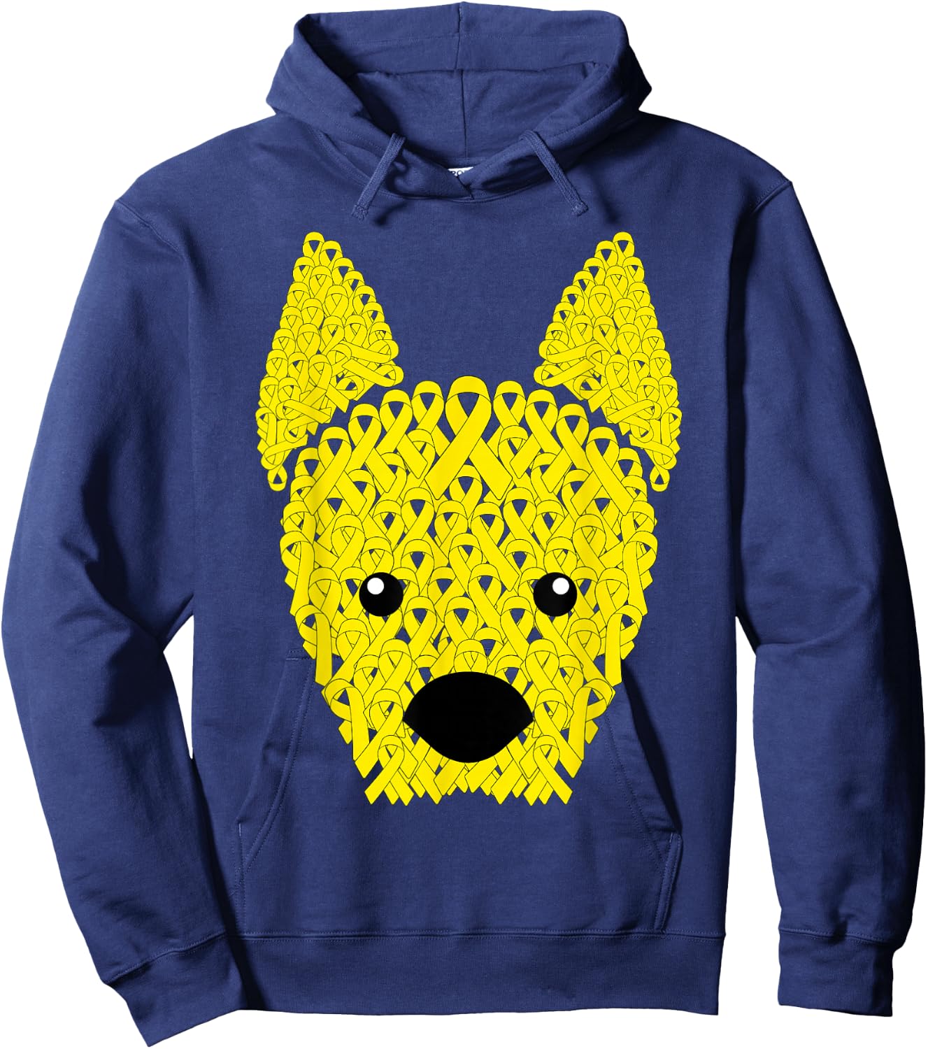 Yellow Ribbon Dog Face Sarcoma Bone Cancer Awareness Warrior Hoodie - Hoodie | Navy