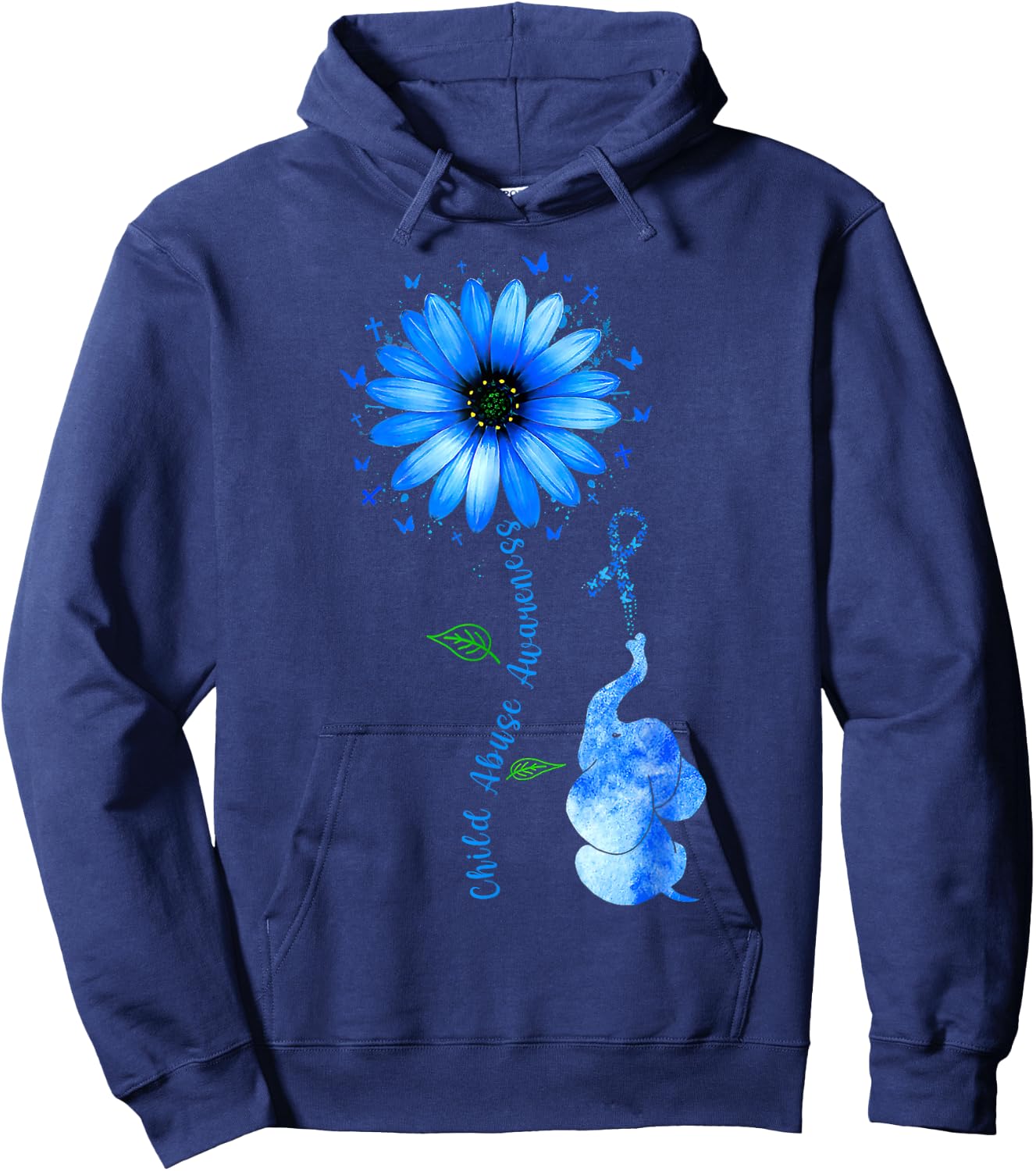 Child Abuse Awareness Sunflower Light Blue Ribbon Elephant Hoodie - Hoodie | Navy
