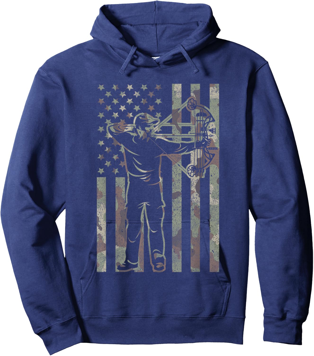 Archery Bow Hunter Deer Bow Hunting Vintage Camo US Flag Hoodie - Hoodie | Navy