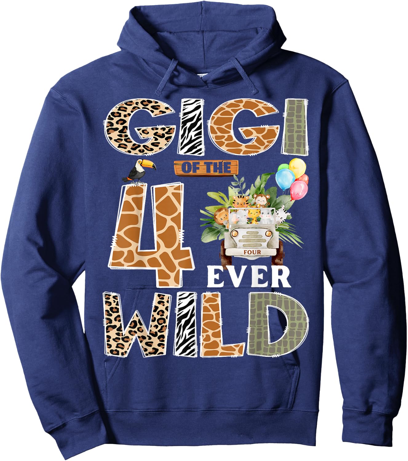 Gigi of The Four Ever Wild Safari 4th Birthday Boy Matching Hoodie - Hoodie | Navy