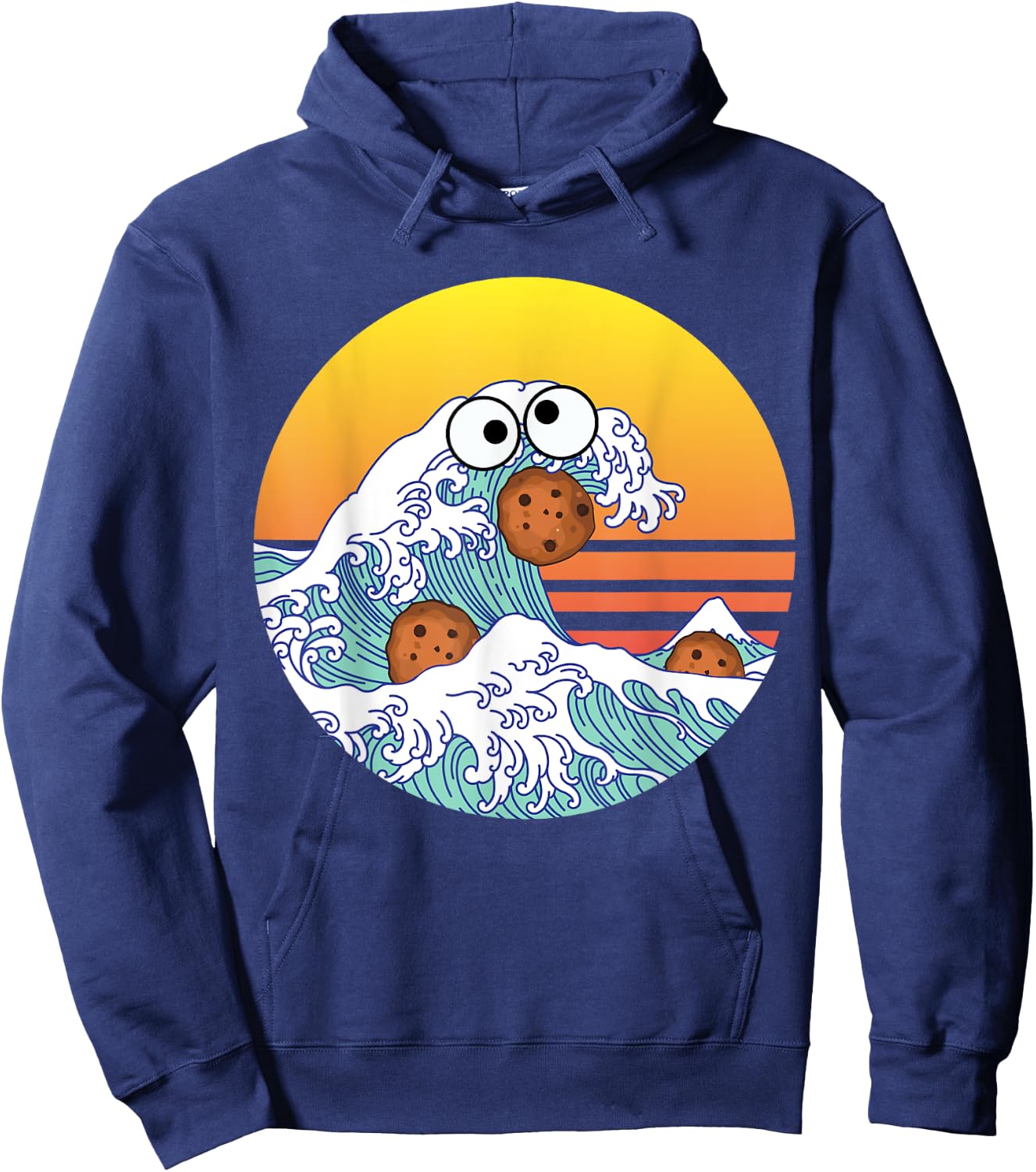 Retro Great Wave Monster Eating Cookies Funny Cookie Wave Hoodie - Hoodie | Navy