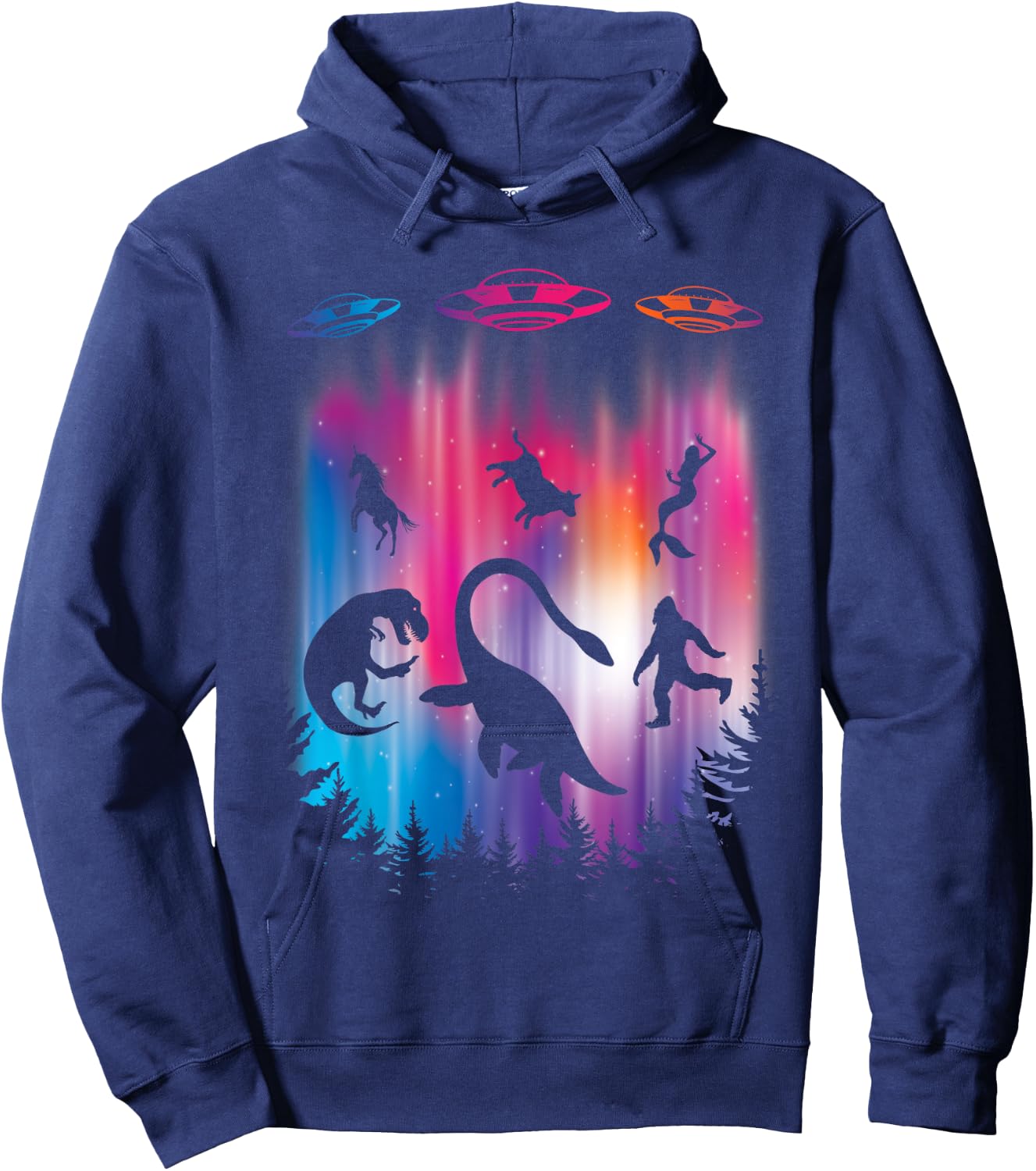 Alien Abduction T-Rex Loch Ness Bigfoot Funny UFO Hoodie - Hoodie | Navy