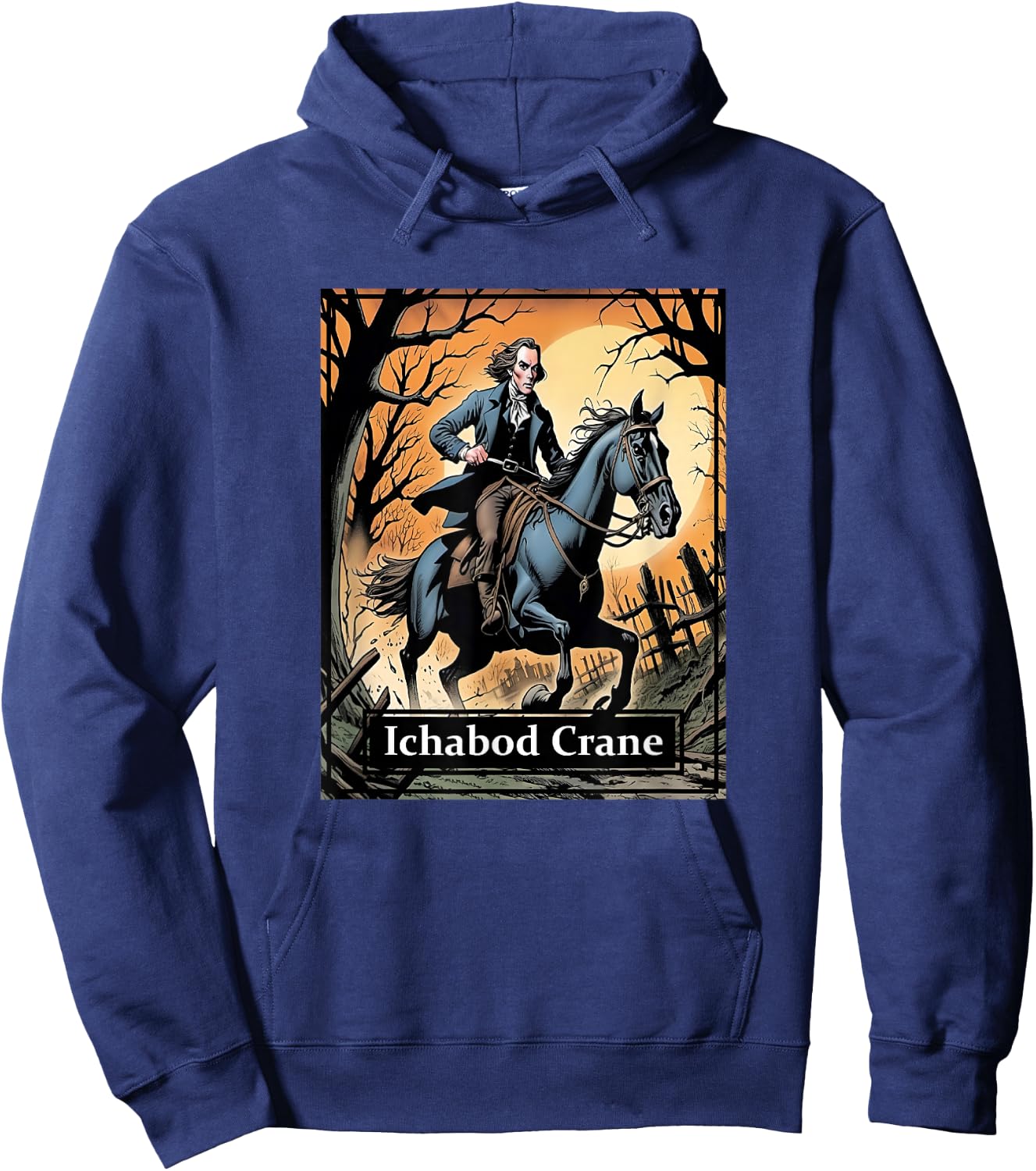 Ichabod Crane Riding on His Horse Gunpowder & Being Chased Hoodie - Hoodie | Navy