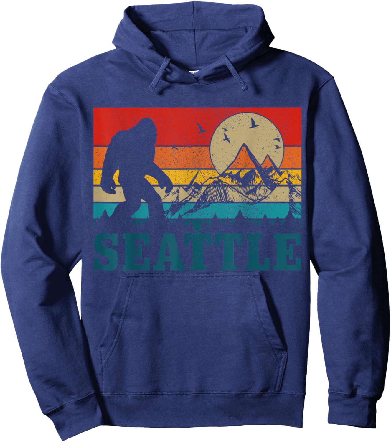 Seattle Washington Bigfoot Vintage Mountains Funny Gift Hoodie - Hoodie | Navy