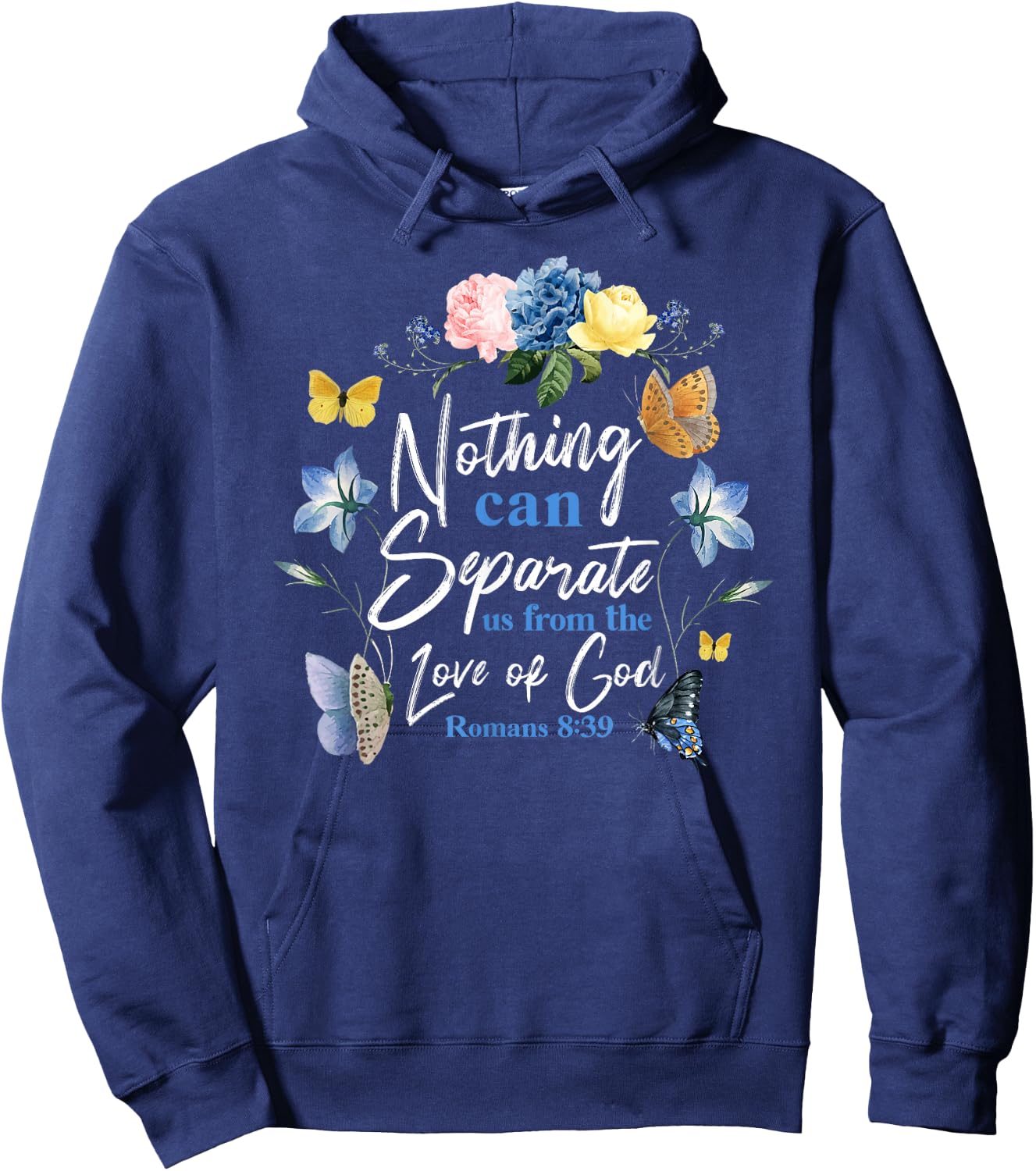 Christian Bible Verse Butterfly Rose Flower Romans 8:39 Hoodie - Hoodie | Navy
