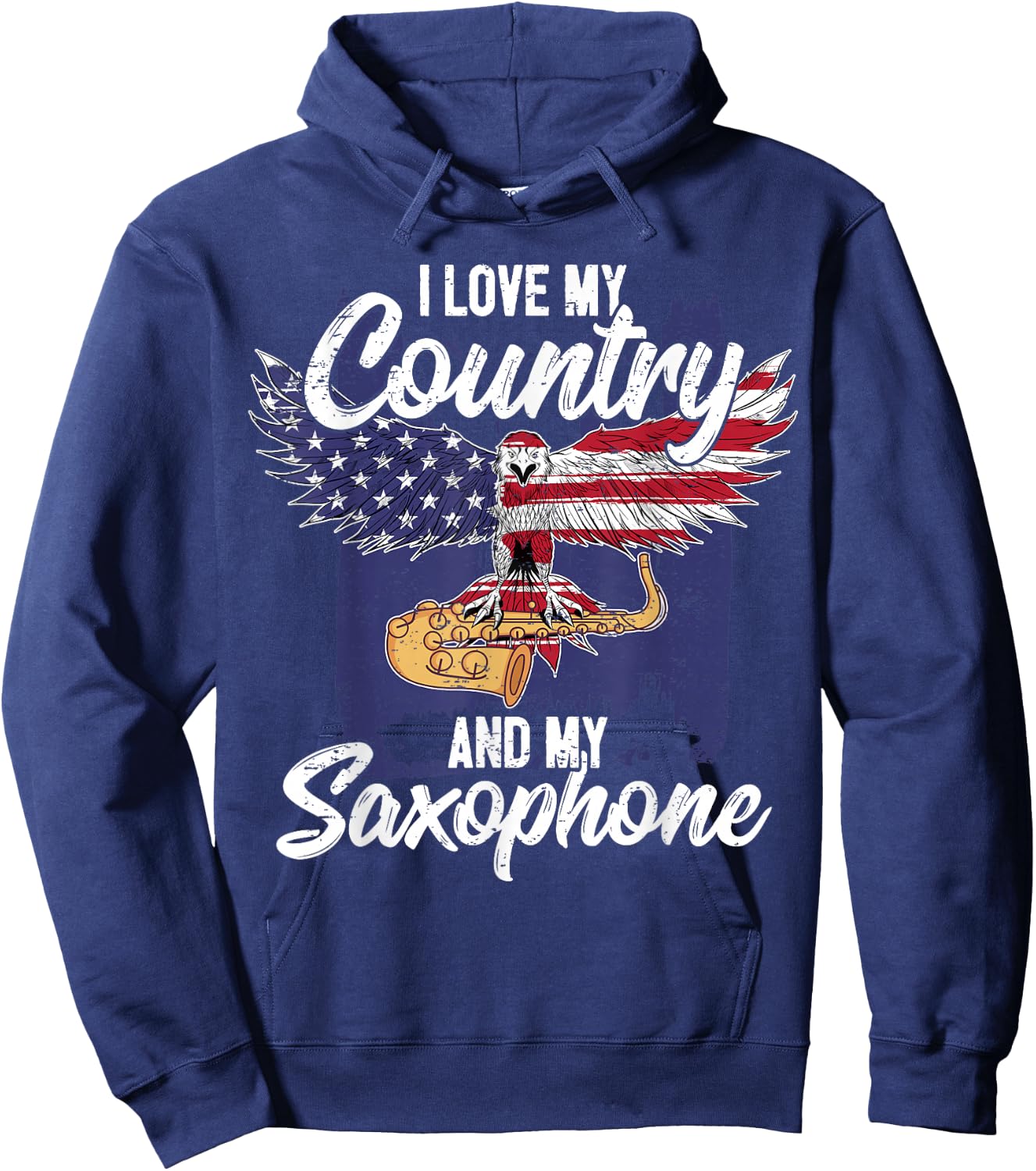 Saxophonist USA Saxophone Player America Eagle Saxophone Hoodie - Hoodie | Navy