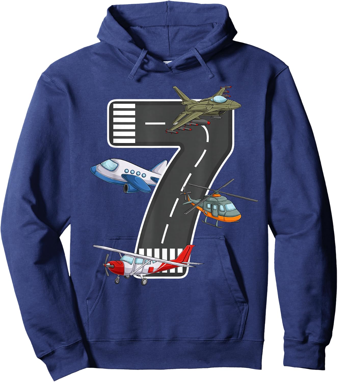 Little Pilot 7th Birthday Party 7 Seven Year Old Airplane Hoodie - Hoodie | Navy