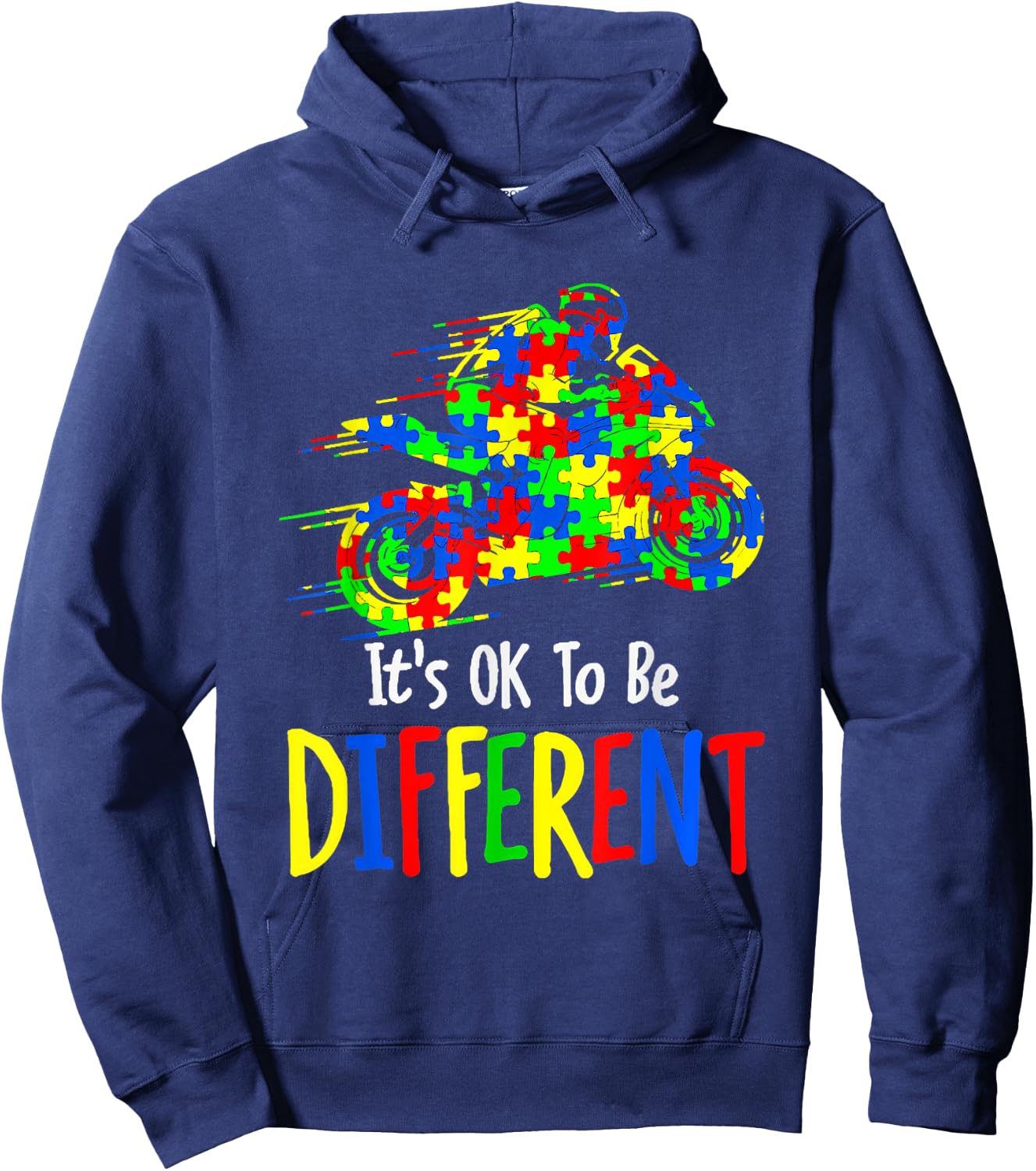 Autism Awareness It's Ok To Be Different Colorful Motorcycle Hoodie - Hoodie | Navy