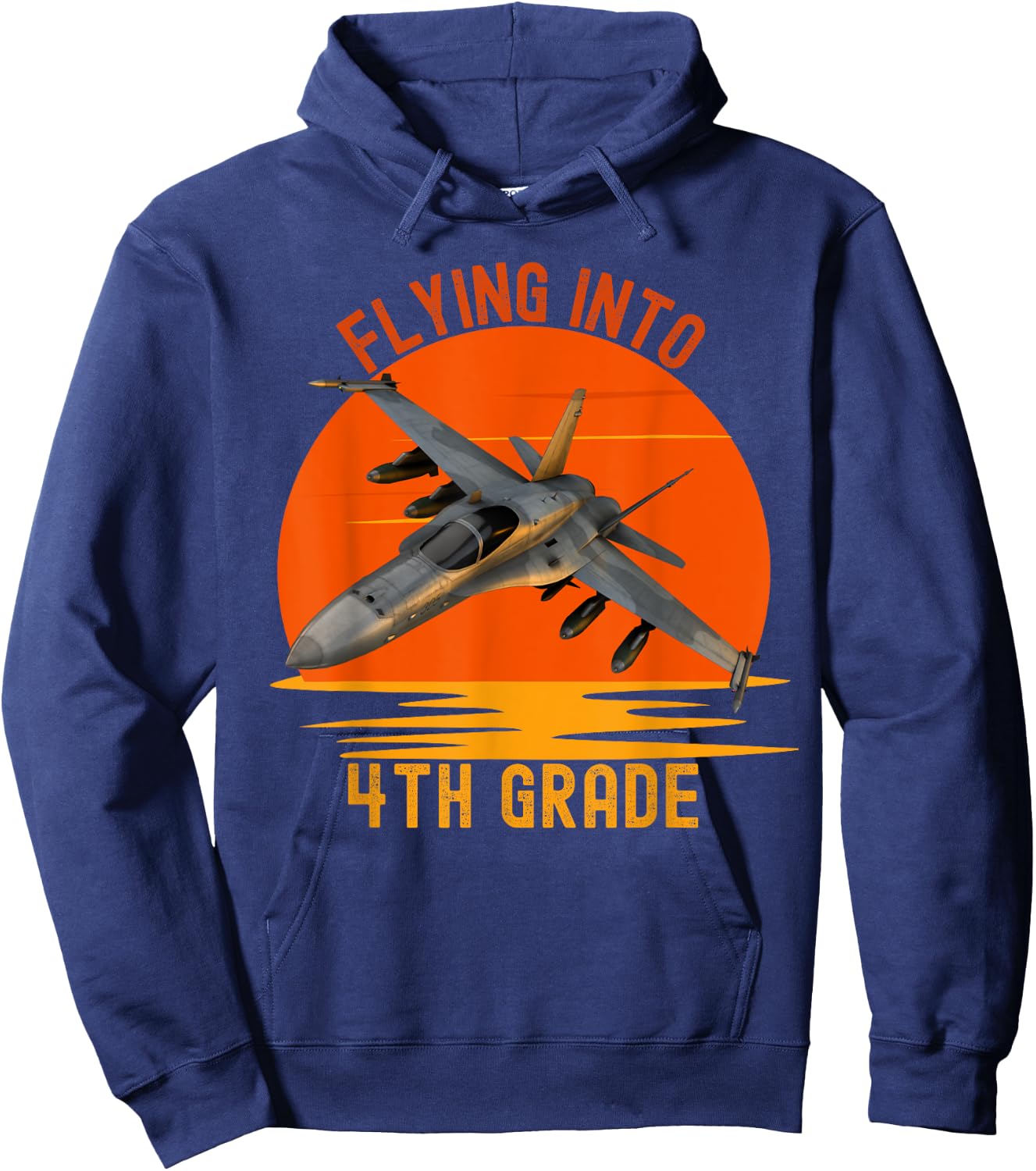 Flying Into 4th Grade Boys Back To School Jet Graphic Hoodie - Hoodie | Navy