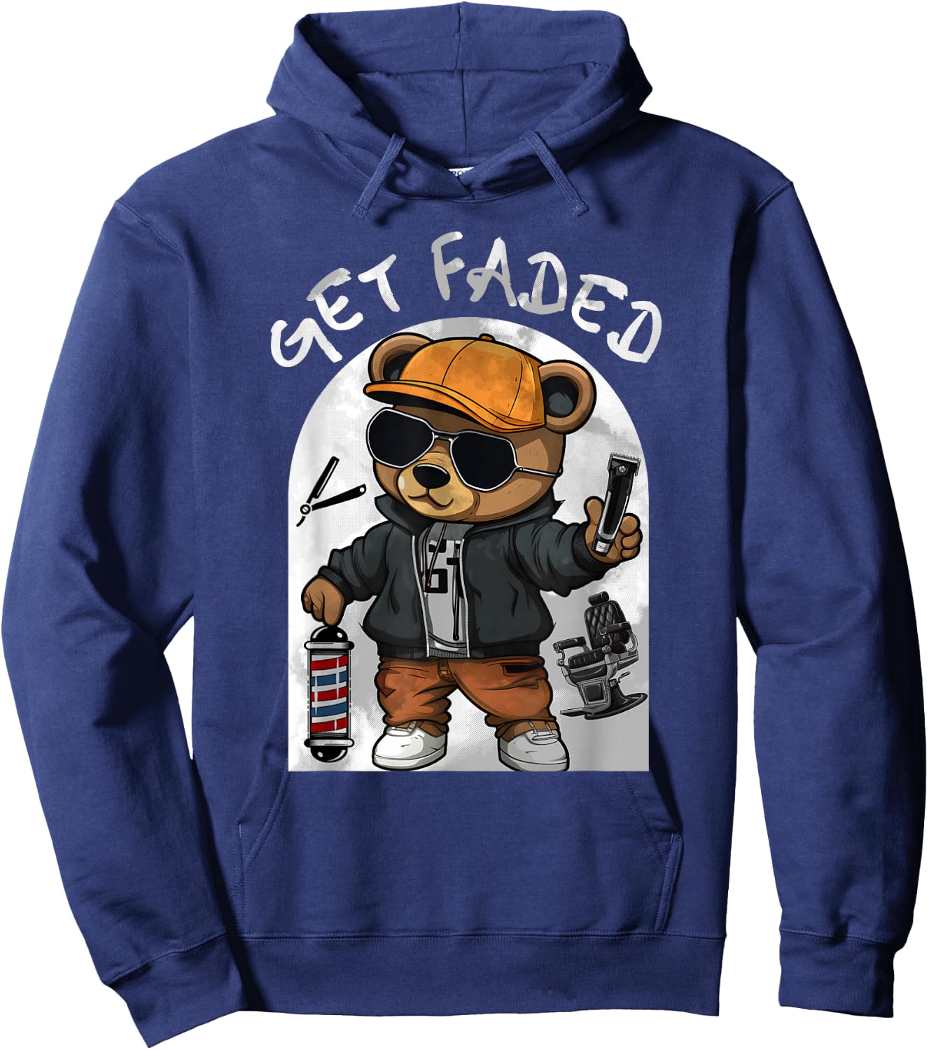 Get Faded Hip Hop Teddy Bear Barber Streetwear Fade Haircut Hoodie - Hoodie | Navy