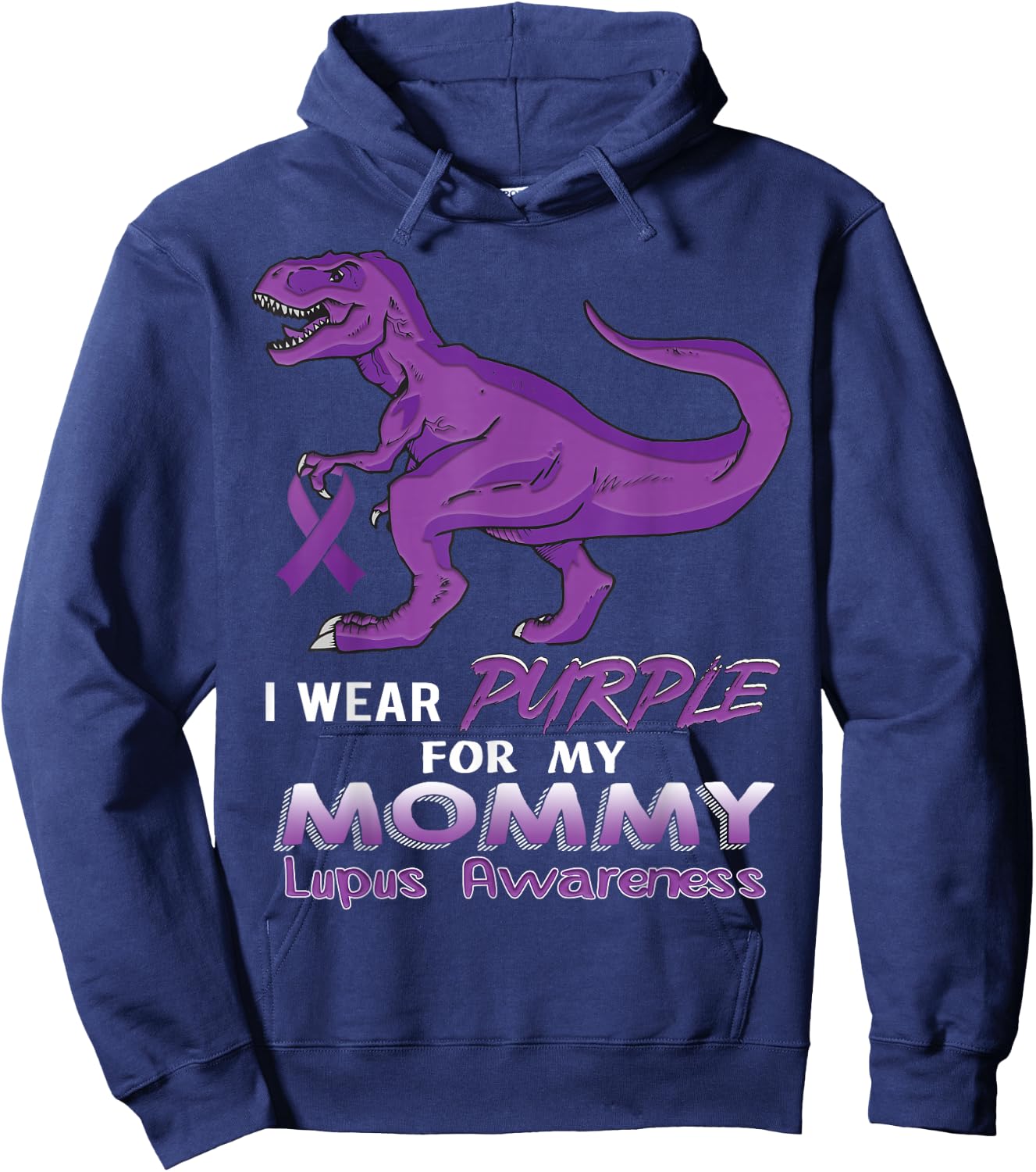 I Wear Purple for My Mommy - Lupus Awareness Dinosaur Hoodie - Hoodie | Navy