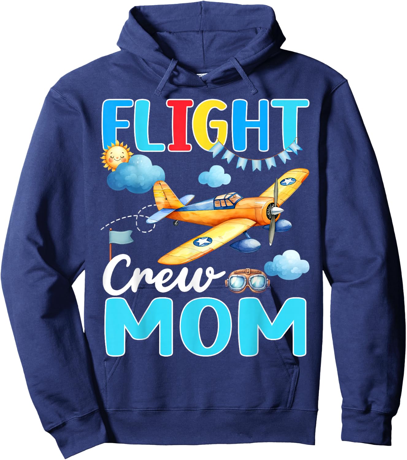 Flight Crew Mom Birthday Squad Airplane Matching Family Hoodie - Hoodie | Navy