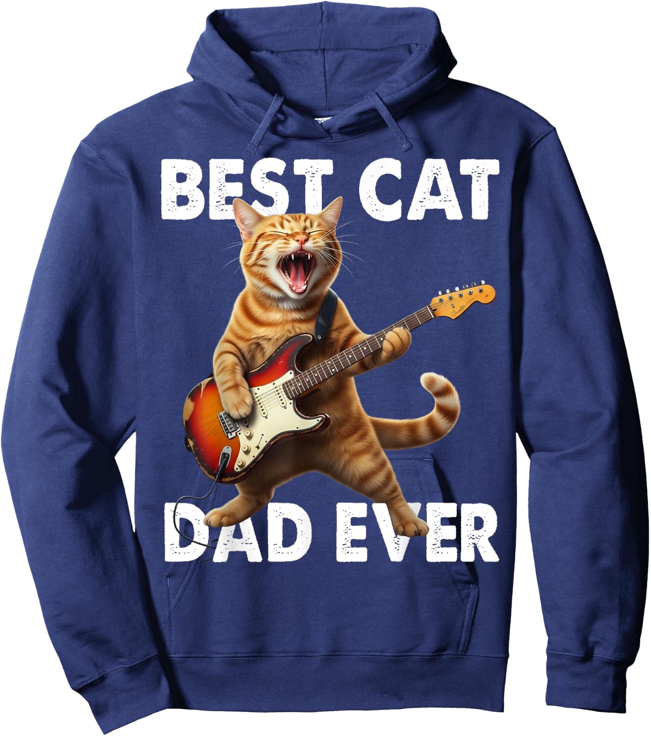 Best Cat Dad Ever Cat Playing Guitar Rock Star Rock and Roll Hoodie - Hoodie | Navy