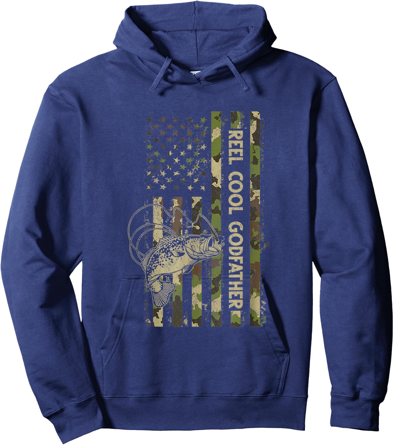 Reel Cool Godfather Matching Family Funny American Flag Women Men Hoodie - Hoodie | Navy