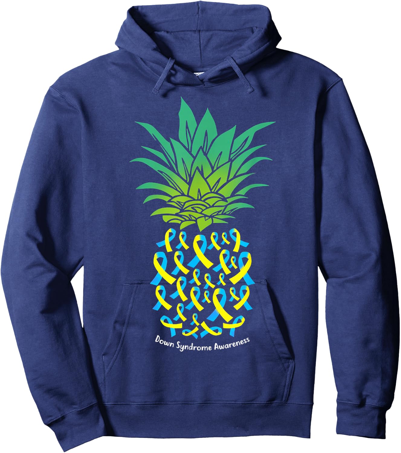 Pineapple Down Syndrome Awareness Tribe 21 Gold Blue Ribbon Hoodie - Hoodie | Navy