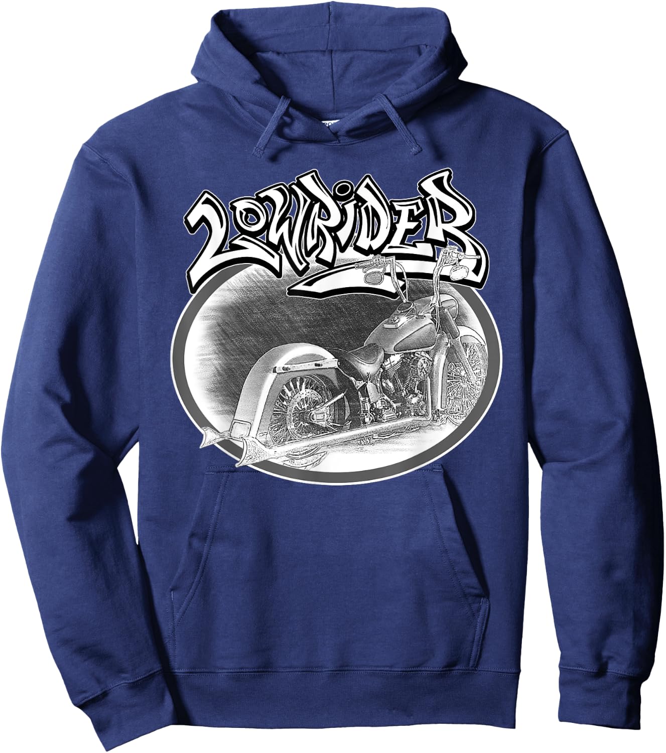 Chicano Biker. Latino Vicla Cholo Motorcycles, Lowrider Hoodie - Hoodie | Navy