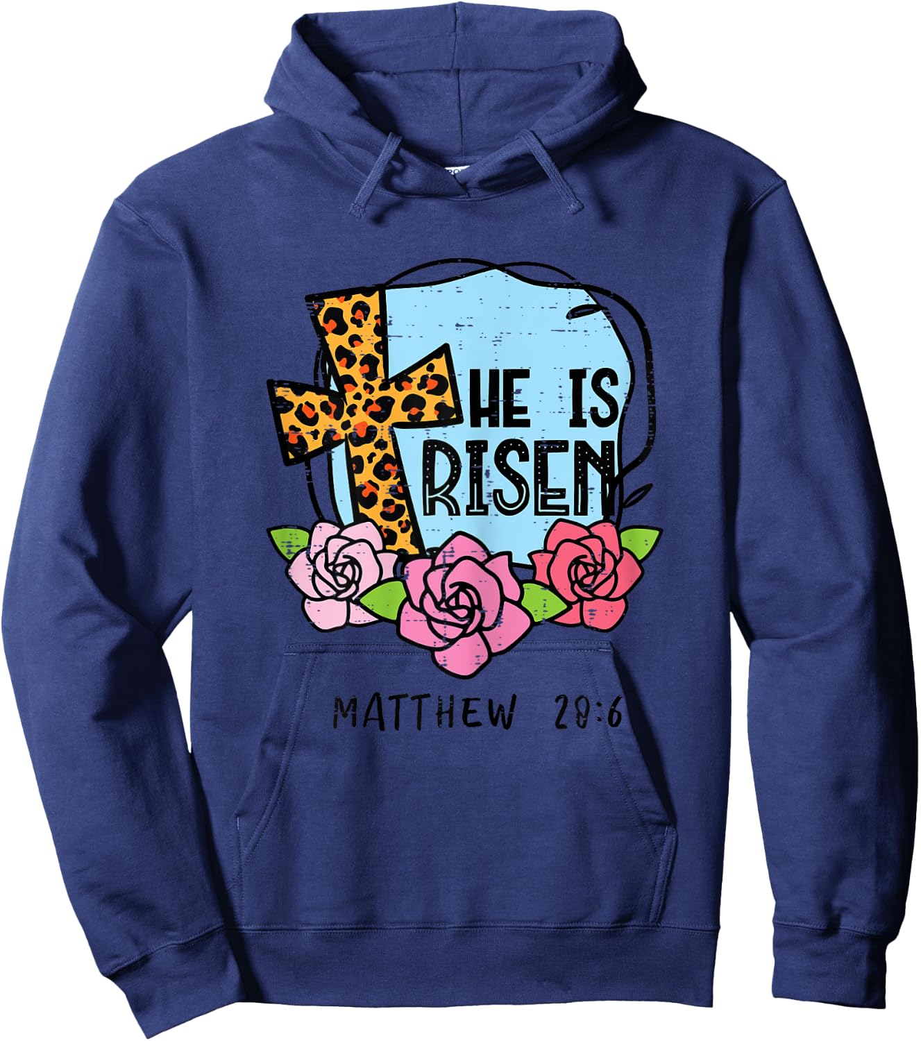 Leopard Cross He Is Risen Easter Jesus Religious Women Hoodie - Hoodie | Navy