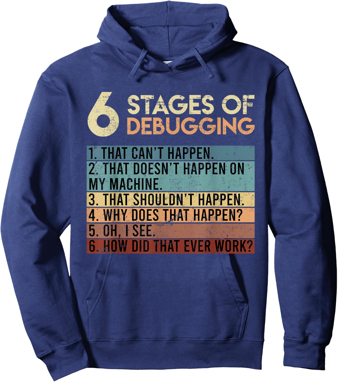 6 Stages of Debugging Software Tester developer Coder Hoodie - Hoodie | Navy