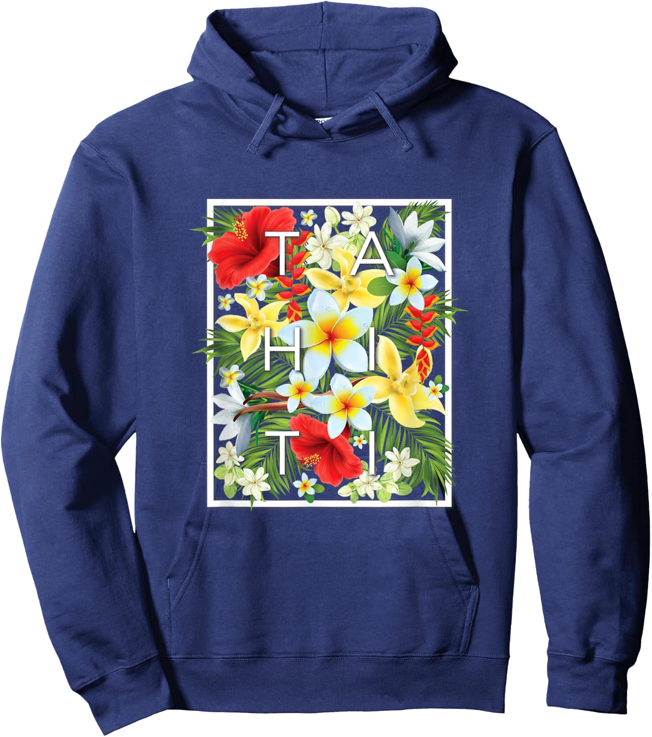 Flowers of Tahiti Word Art - Tahitian Souvenir Hoodie - Hoodie | Navy