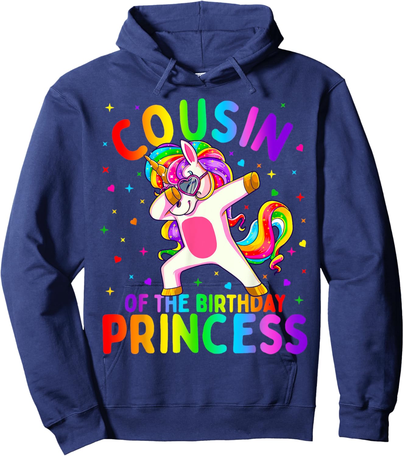 Cousin of the Birthday Princess Girl Dabbing Unicorn Hoodie - Hoodie | Navy