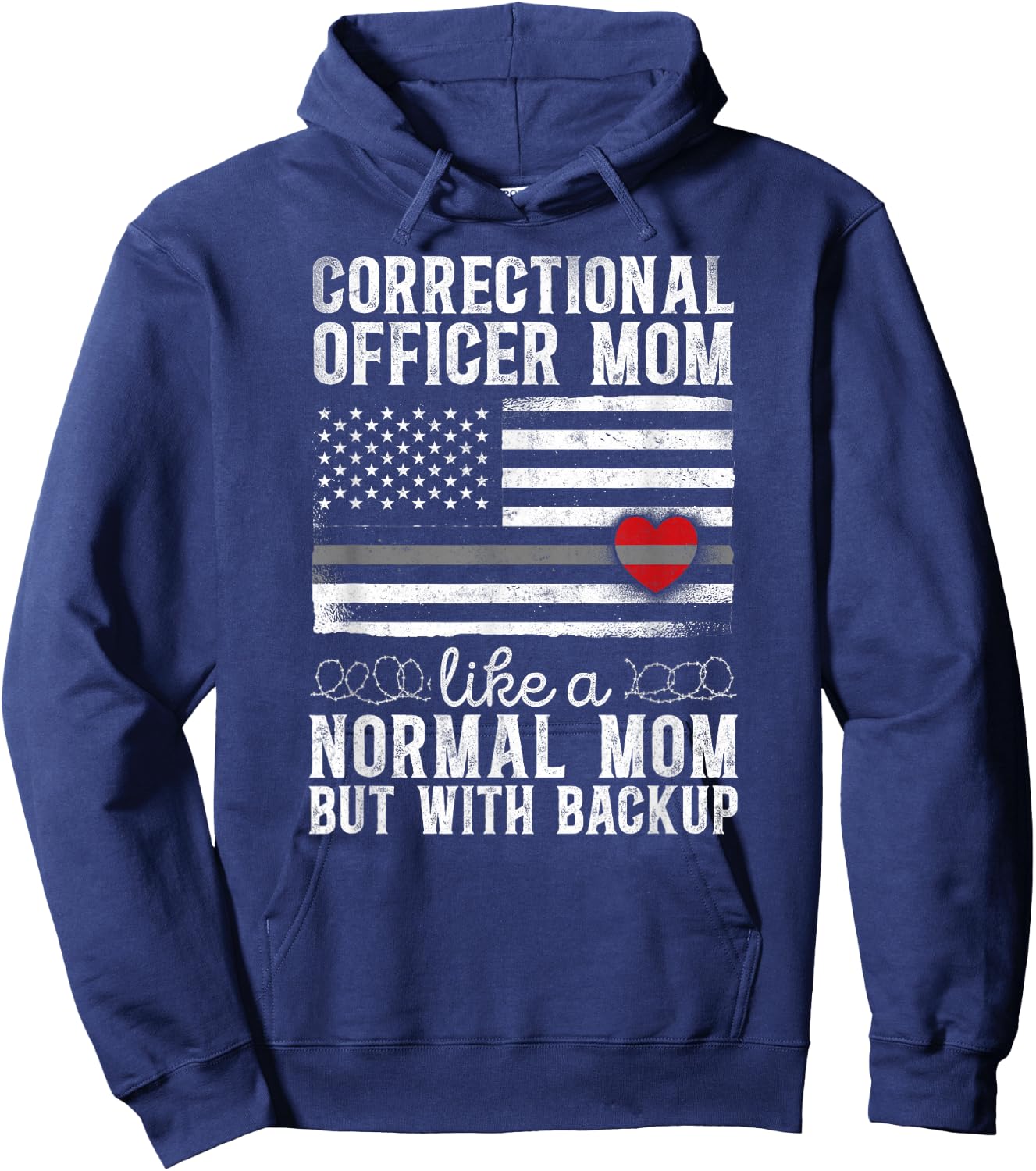 Correctional Officer Mom Mother Heart American Flag Hoodie - Hoodie | Navy