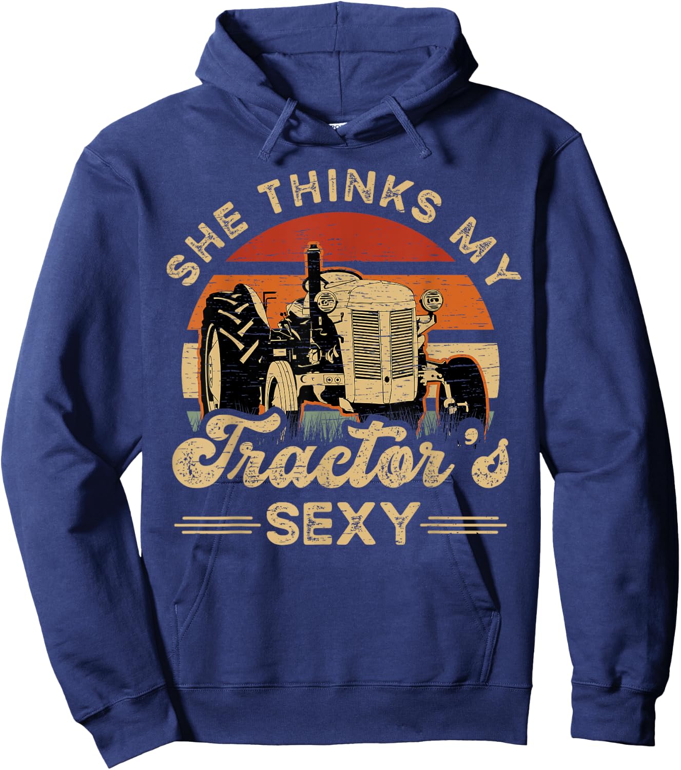 She Think My Tractor's Sexy Farmer - Black, Small - Women's Casual Modern - Short Sleeve - - Polyester 100% - Funny Farmer Motive, Animal Pattern Hoodie - Hoodie | Navy