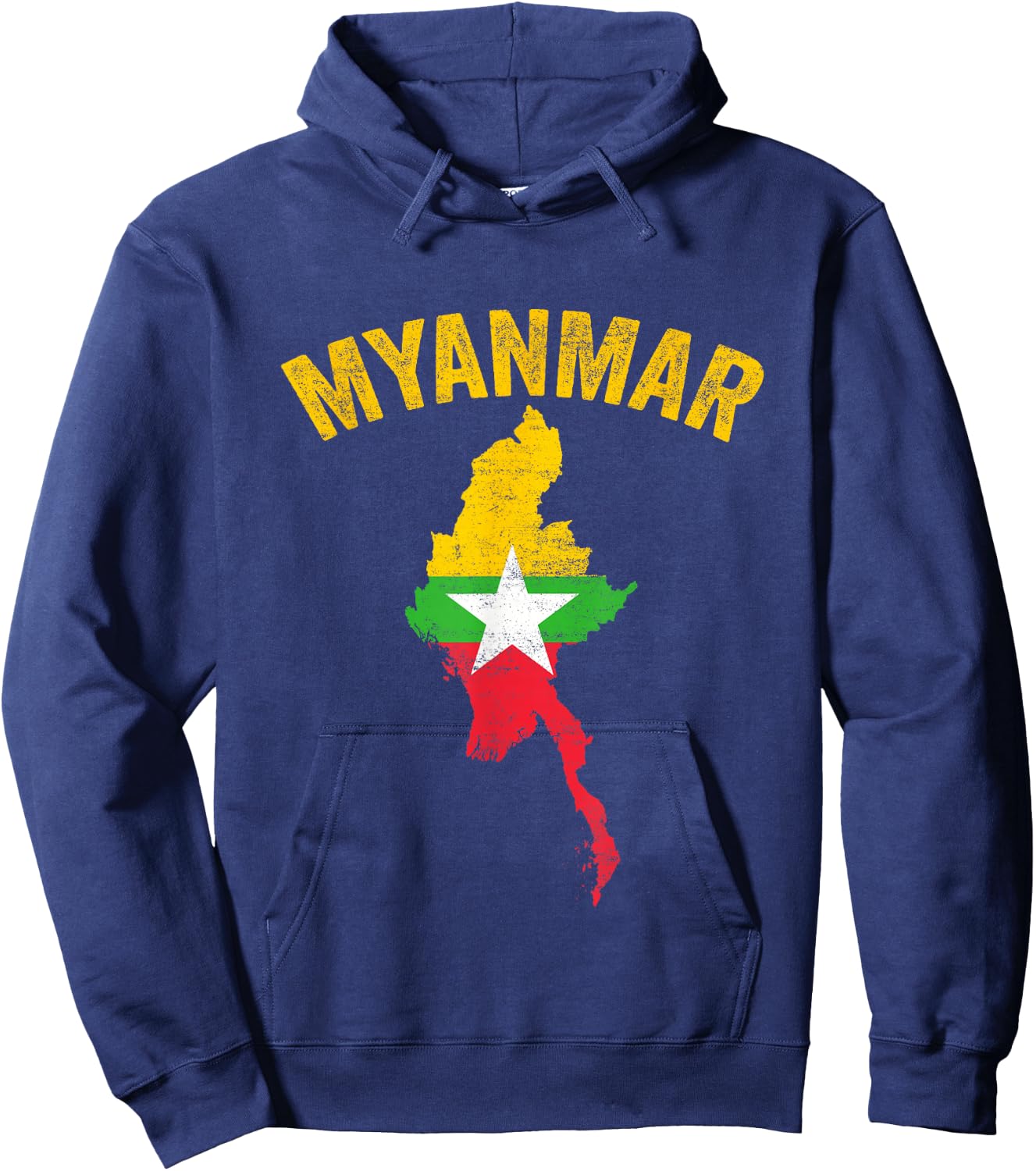 Distressed Retro Myanmar Flag Myanmar Map Patriotic Hoodie - Hoodie | Navy