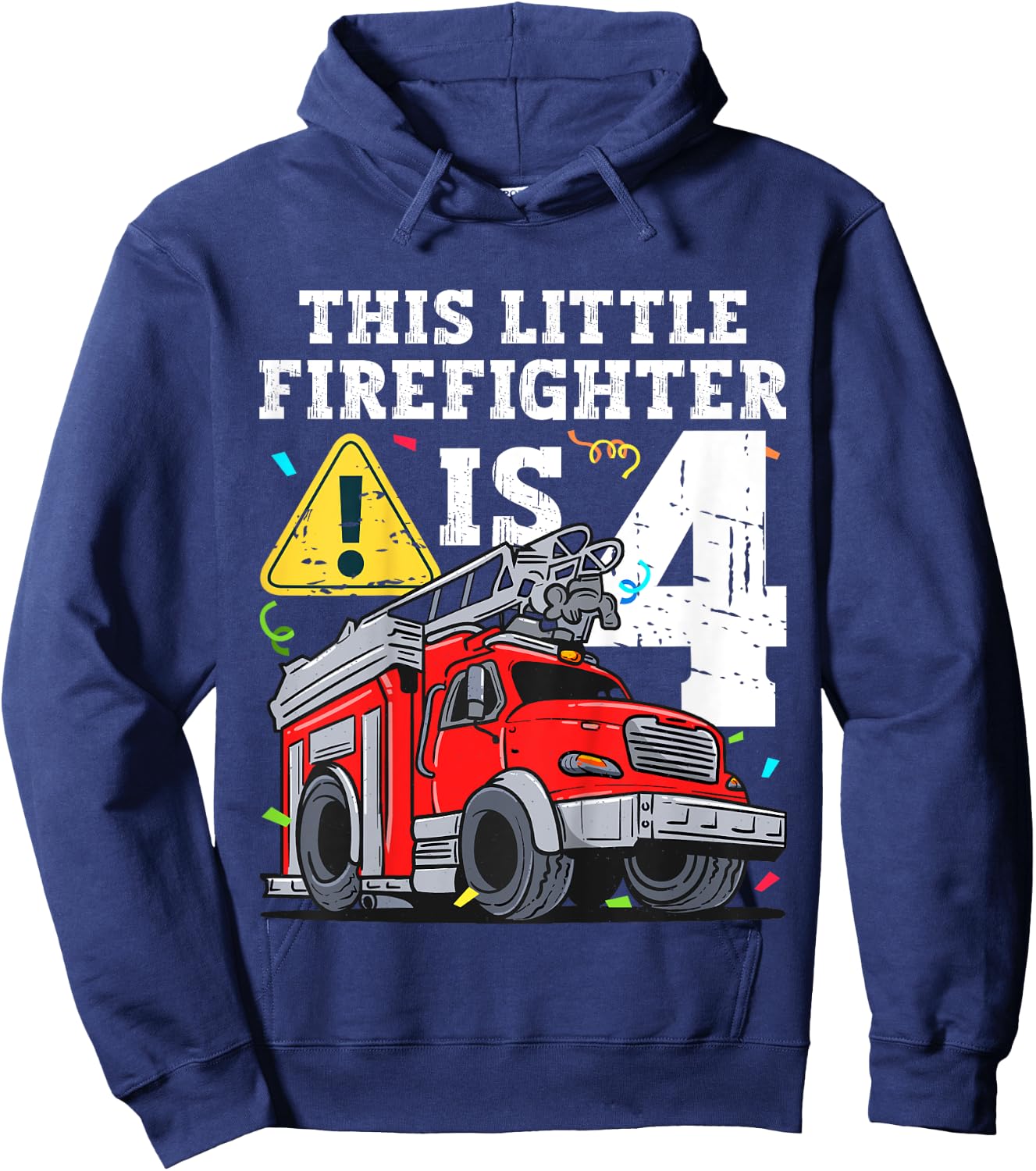 Kids Fire Truck 4 Year Old Firefighter 4th Birthday Toddler Boy Hoodie - Hoodie | Navy