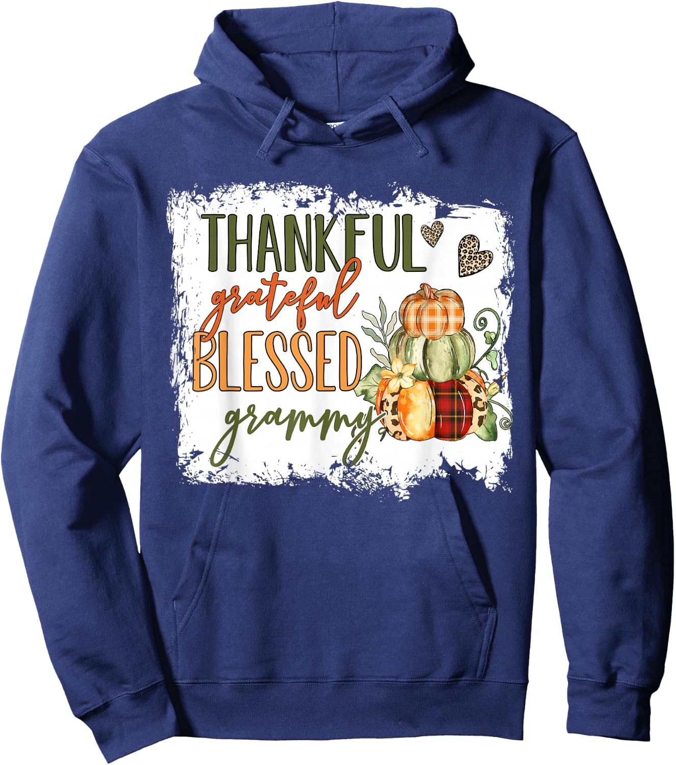 Thankful Grateful Blessed Grammy Pumpkin Thanksgiving Hoodie - Hoodie | Navy