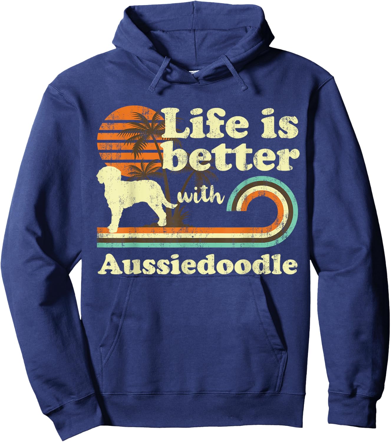 Life Better Aussiedoodle Vintage Dog Mom Dad Hoodie - Hoodie | Navy