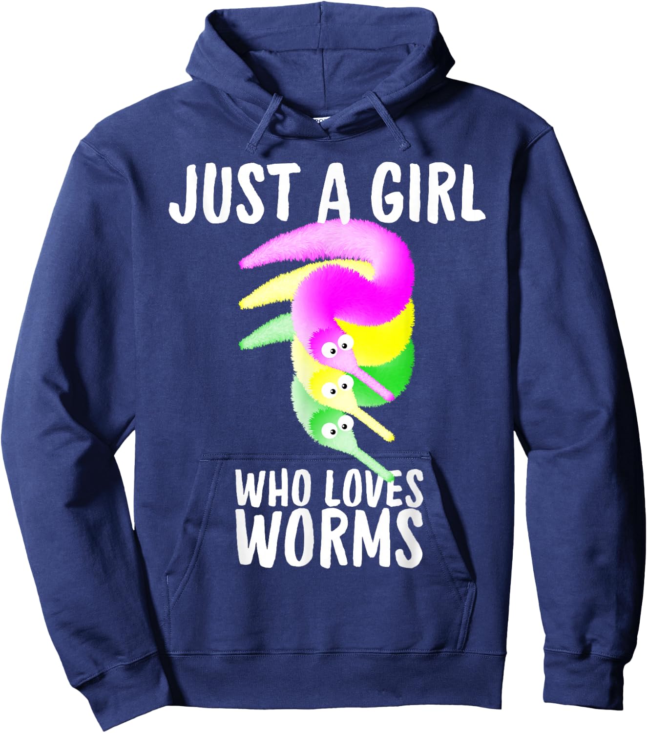 Just a Girl Who Loves Worms , Fuzzy Worm Toy String Hoodie - Hoodie | Navy