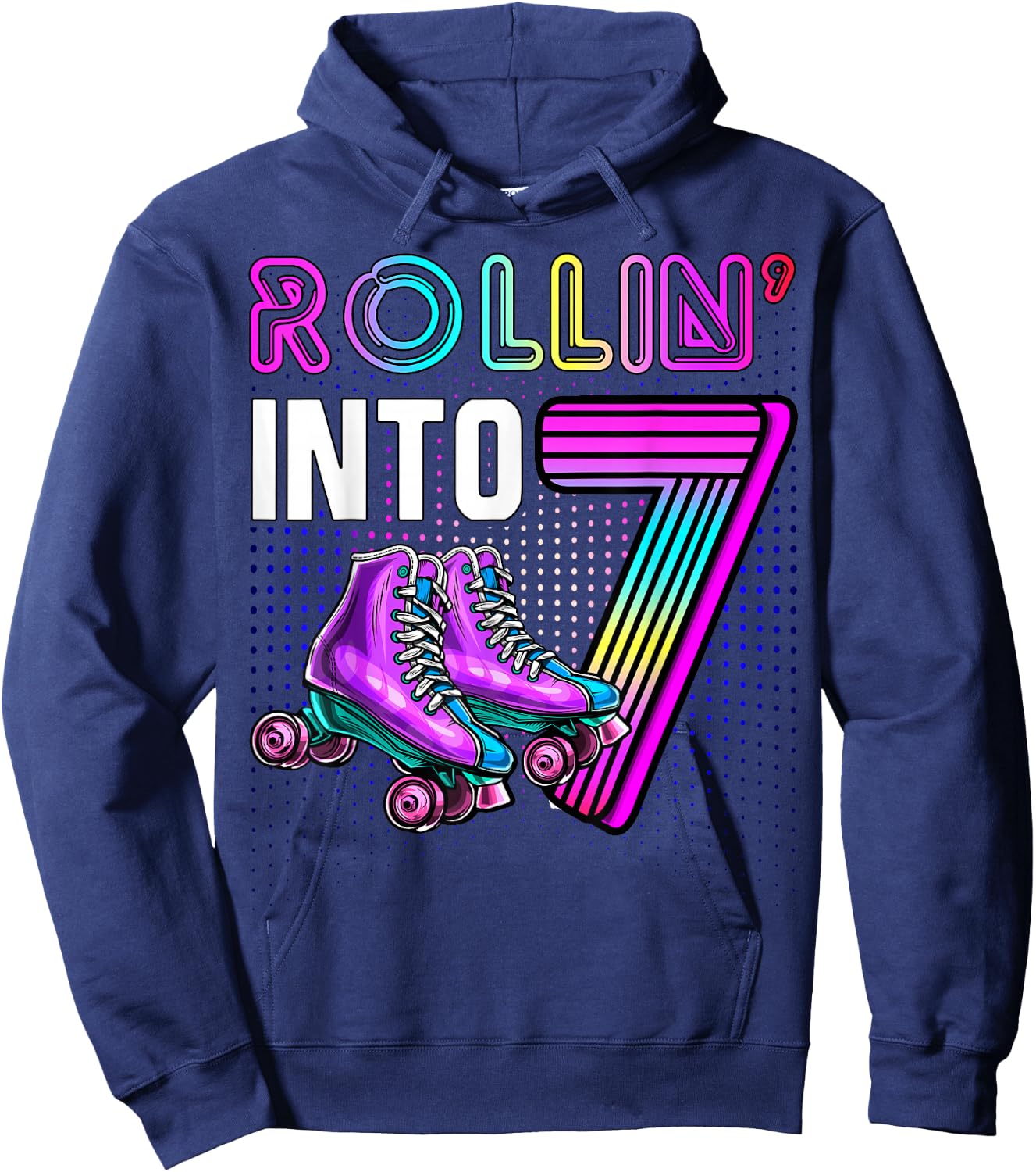 Rollin' into 7 Roller Skating Rink 7th Birthday Party Girls Hoodie - Hoodie | Navy