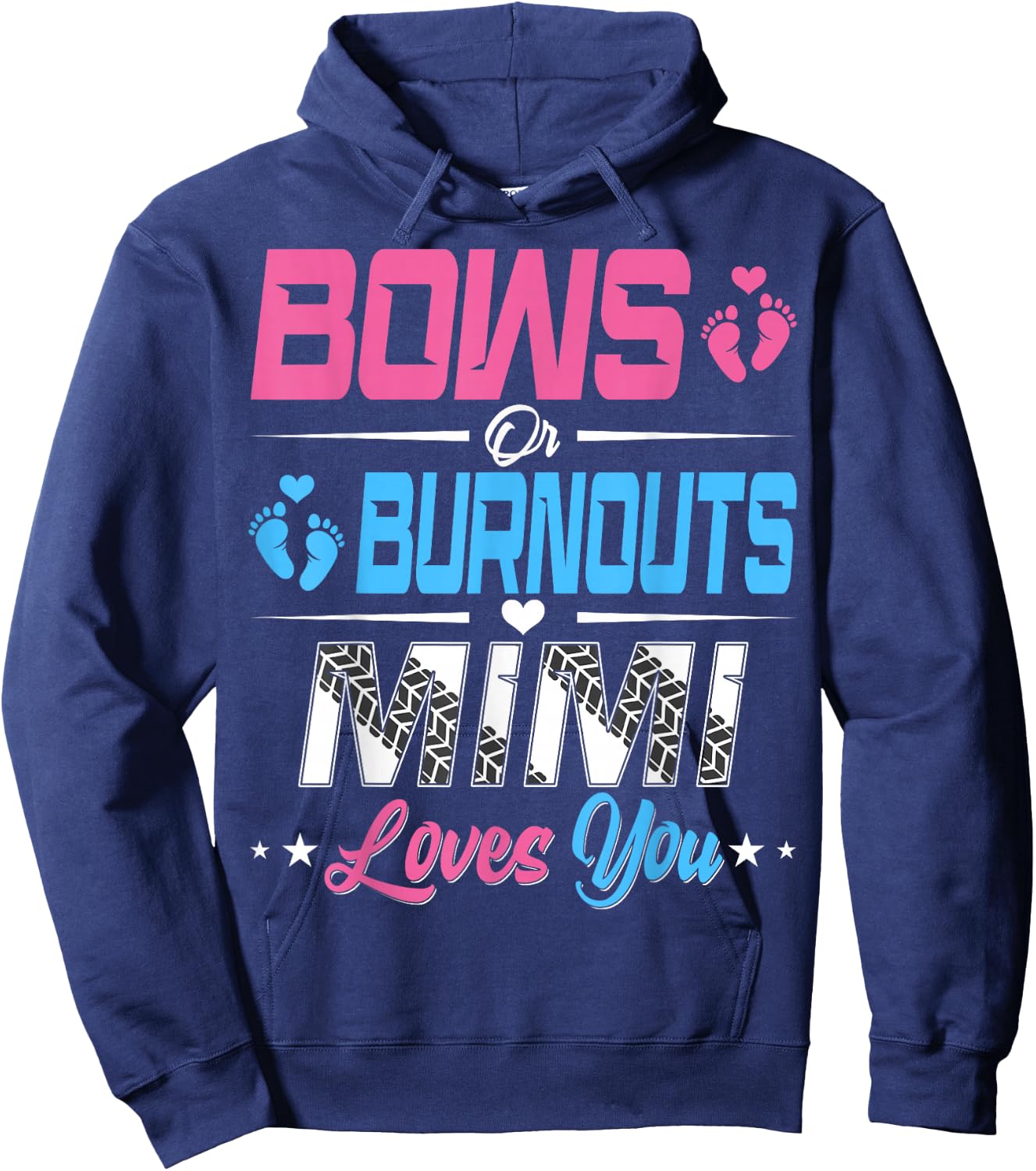 Burnouts Or Bows Gender Reveal Party Announcement Mimi Hoodie - Hoodie | Navy