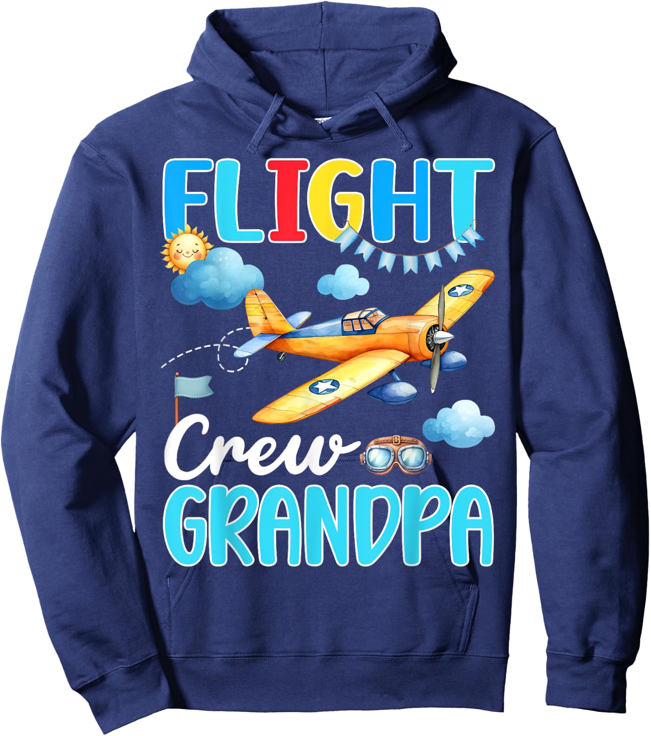 Flight Crew Grandpa Birthday Squad Airplane Matching Family Hoodie - Hoodie | Navy