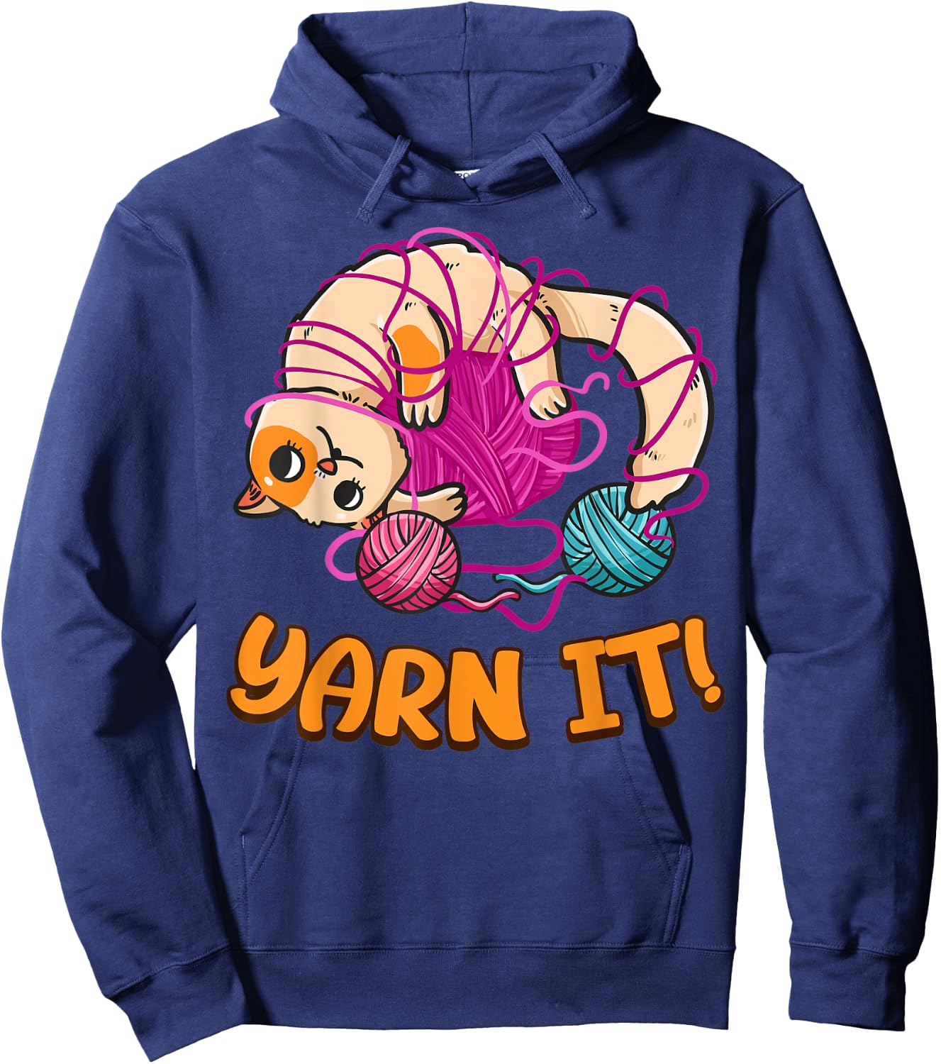 Funny Knitters Yarn It Cat Tangled In Yarn Cat Lovers Yarn Women Kids Hoodie - Hoodie | Navy