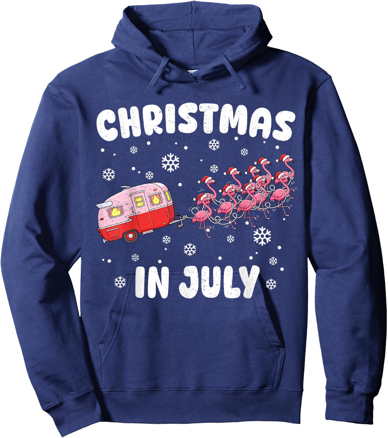 Flamingo Summer Christmas in July Xmas Camper Men Women Kids Hoodie - Hoodie | Navy