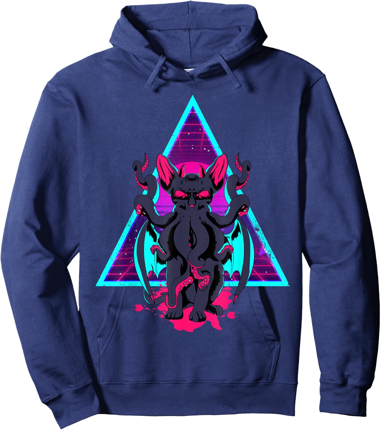 Vaporwave Cathulhu Demon Monster Cat Neko Kitten Horror Hoodie - Hoodie | Navy