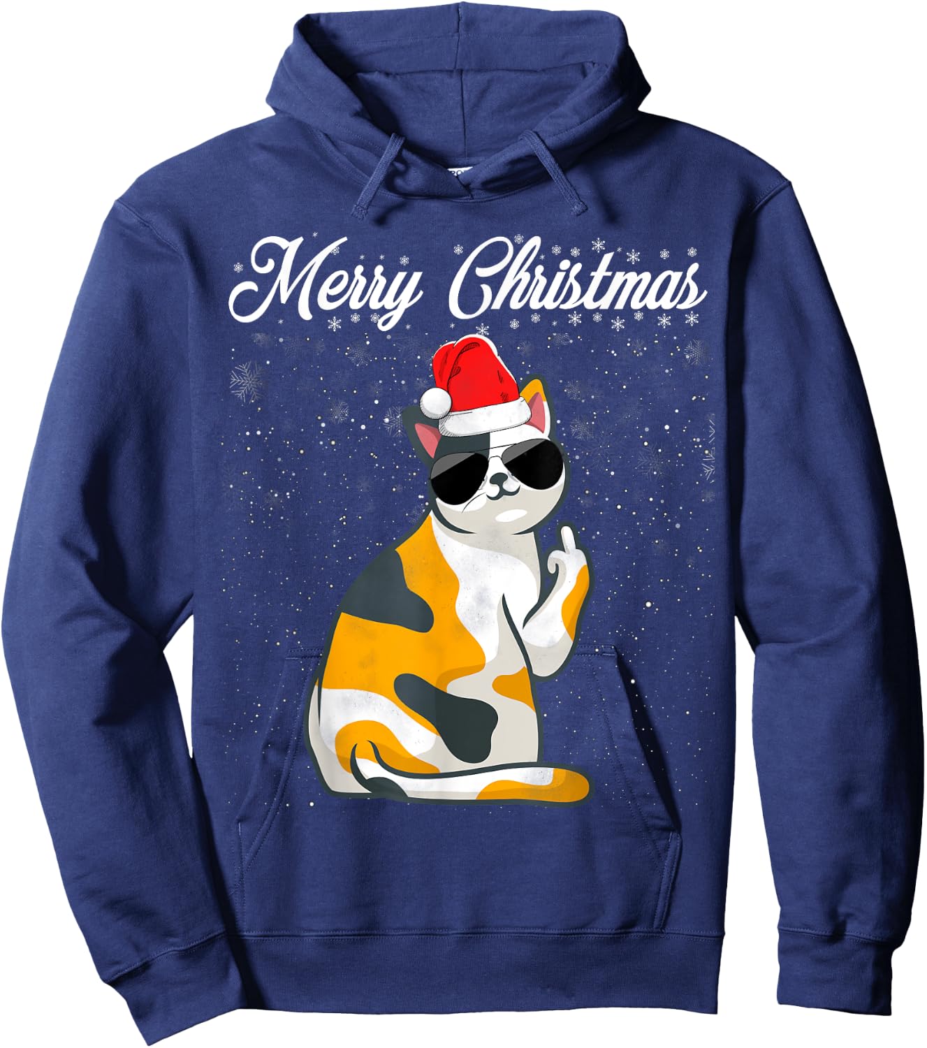 Merry Christmas Cat Middle Finger Rude Xmas Ugly Christmas Hoodie - Hoodie | Navy